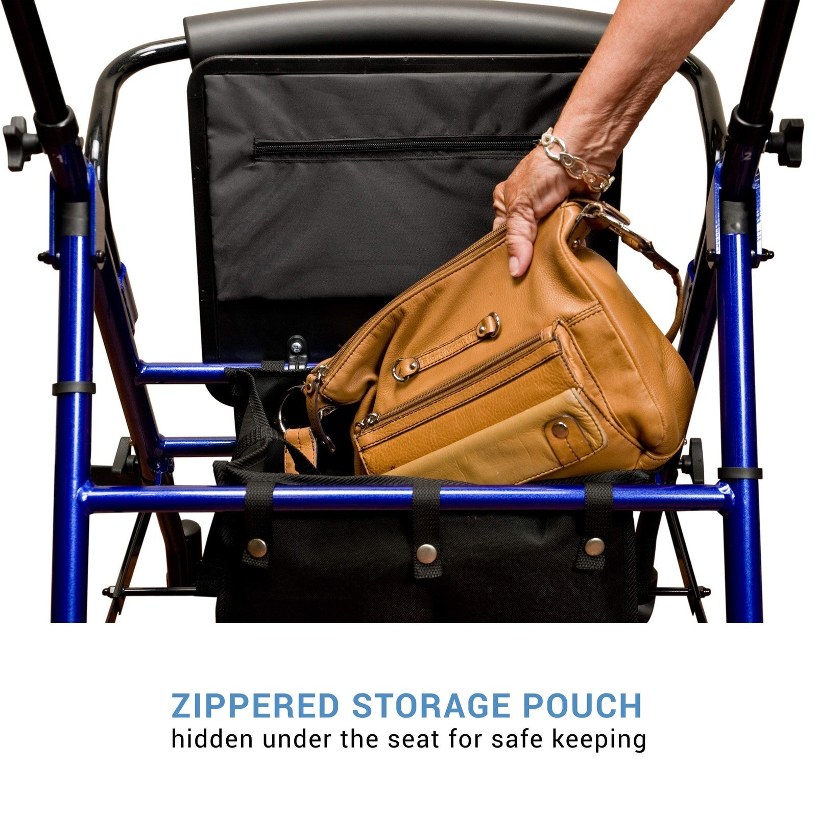 Adjustable Graham-Field Lumex Set N Go Rollator with four wheels, ergonomic handles, and height adjustment for mobility assistance.