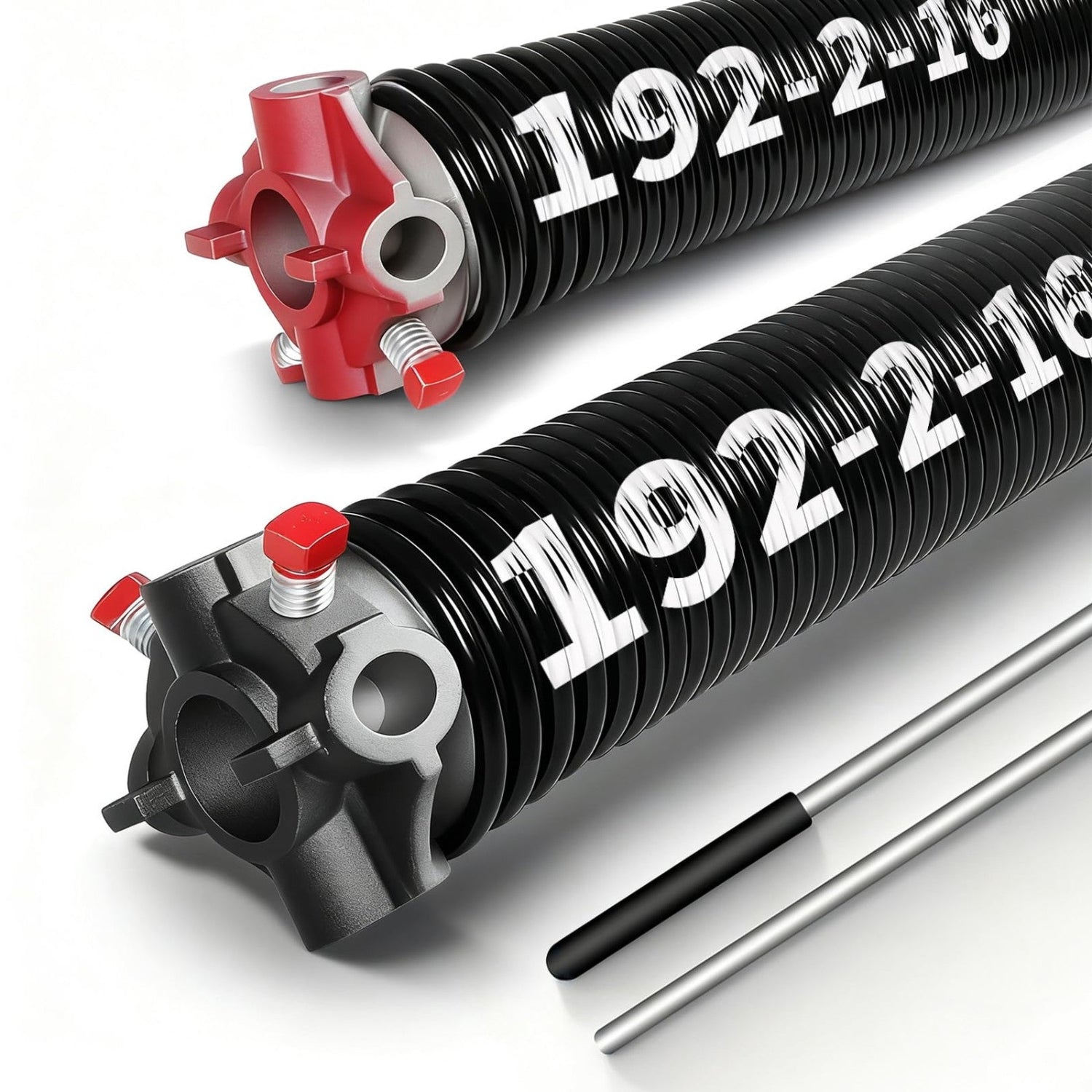 Pair of 2-inch Jecoupoon garage door torsion springs with non-slip winding bars for smooth, secure operation.