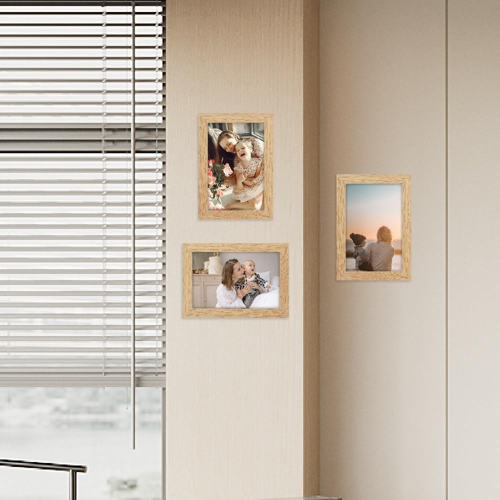 Memory Island 5x7 natural wood photo frame for wall or tabletop display, showcasing a framed family photo.