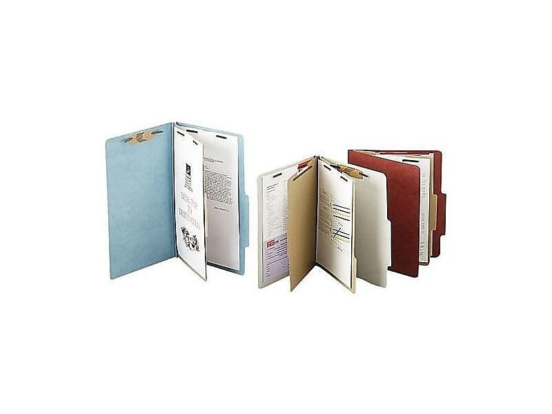 ACCO Brands classification folder with fasteners, pressboard, 6-part, letter size, in green for organizing documents.
