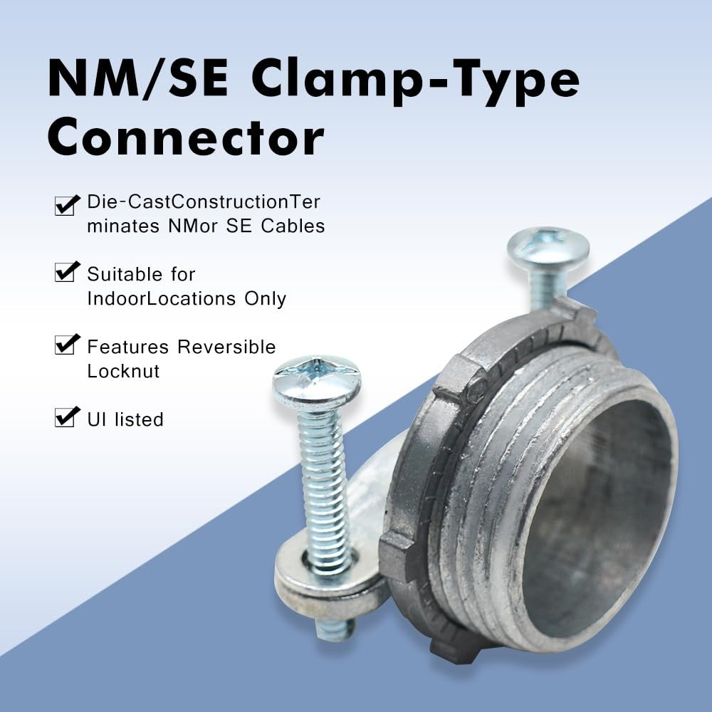 MAKERELE 32-piece cable connector kit with UL zinc clamps in various sizes including 1/2, 3/8, 3/4, and 1 inch.
