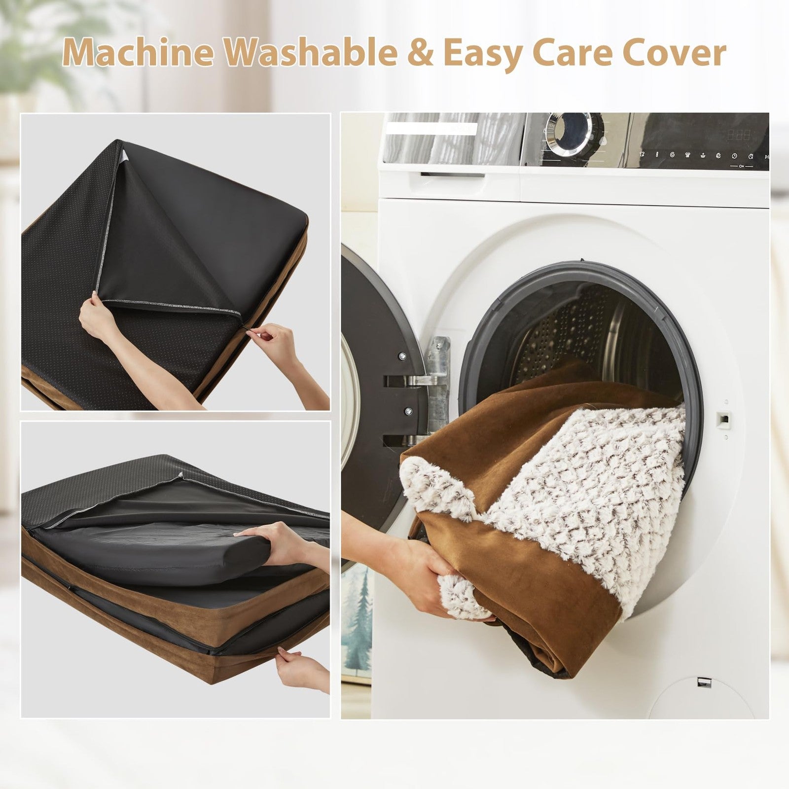 WNPETHOME orthopedic dog bed for large dogs with waterproof memory foam, plush fabric, and supportive cushioning.
