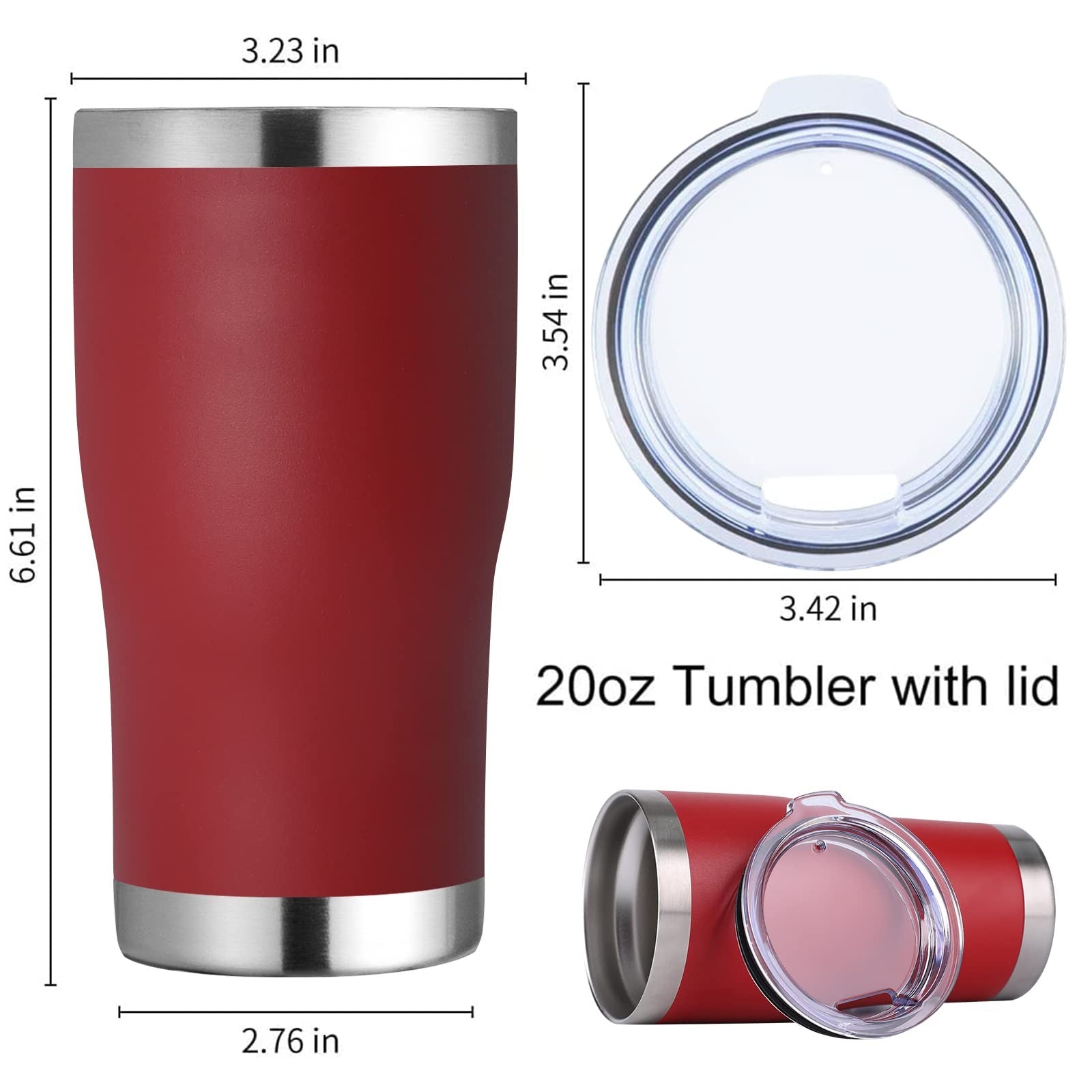 Stainless steel Domicare 20oz tumbler with double wall vacuum and lid, designed for hot and cold beverages.