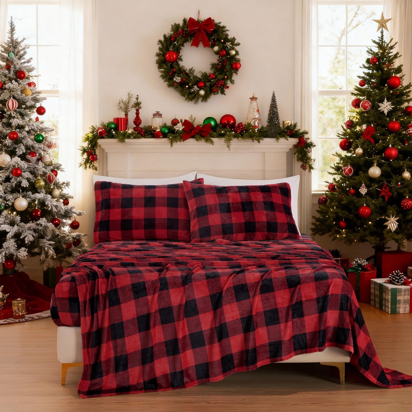 Chezmoi Collection queen microplush fleece sheet set with extra softness and non-pilling velvety texture, shown in natural light.