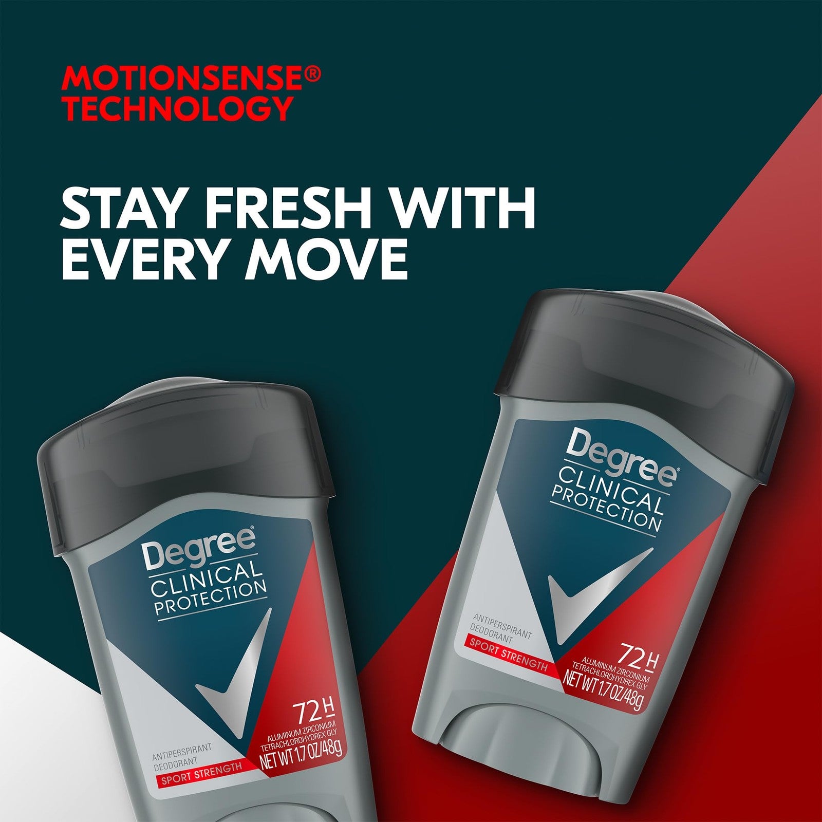 Degree Men Sport Strength Clinical Protection deodorant 4-pack with antiperspirant sticks for 72-hour odor and sweat control.