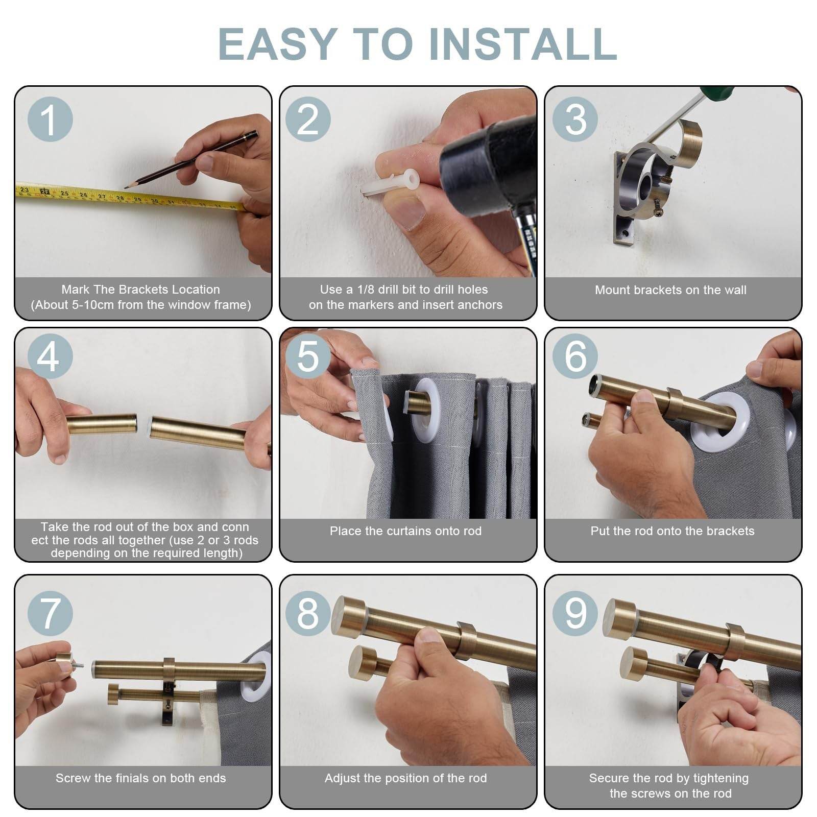 Lwiiom Double Blackout Curtain Rod Set 36-72 inches adjustable aluminum bronze