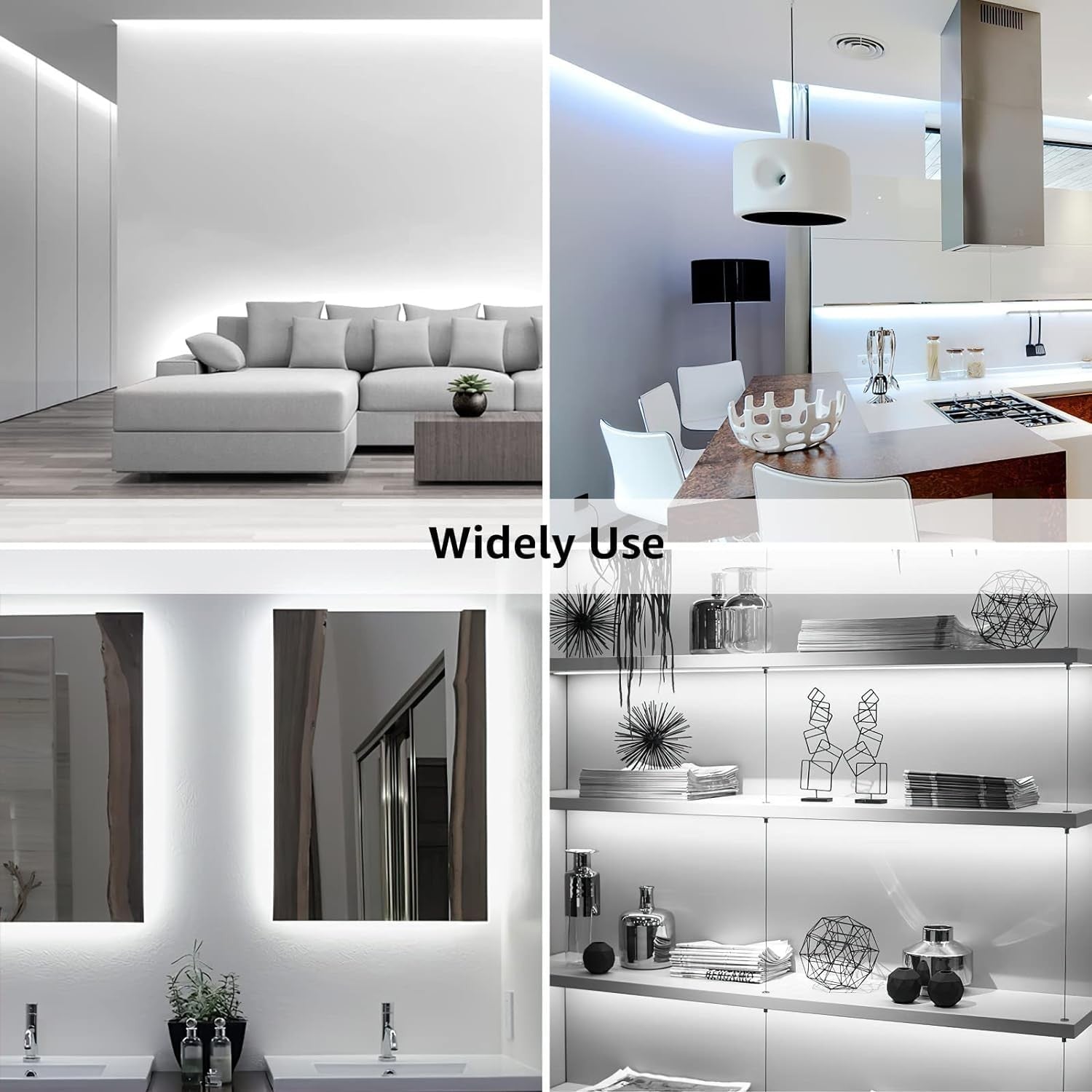 Dimmable 32.8-ft LED strip light with bright 6000K white glow, ideal for vanity lighting, unbranded super bright LED tape.