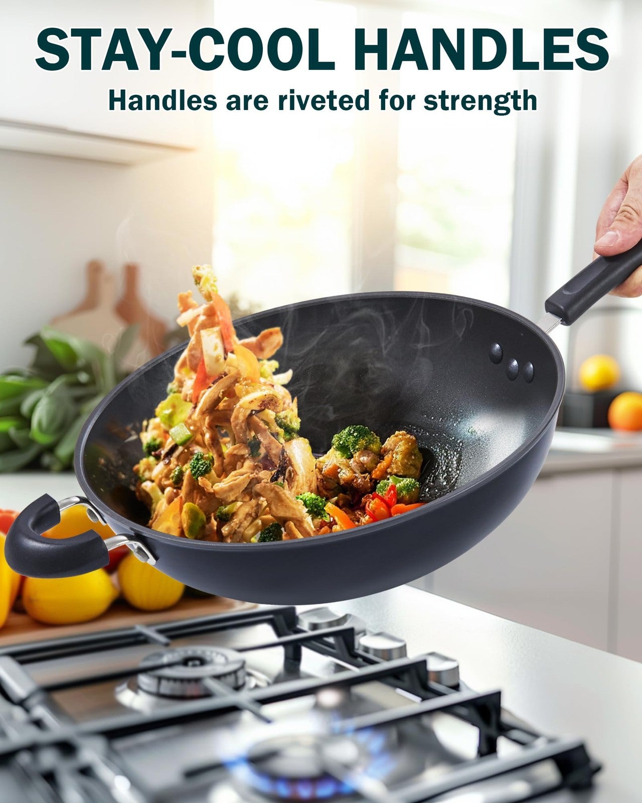 Cook N Home 12-inch hard anodized nonstick wok with lid, ideal for stir-fry and versatile cooking in the kitchen.