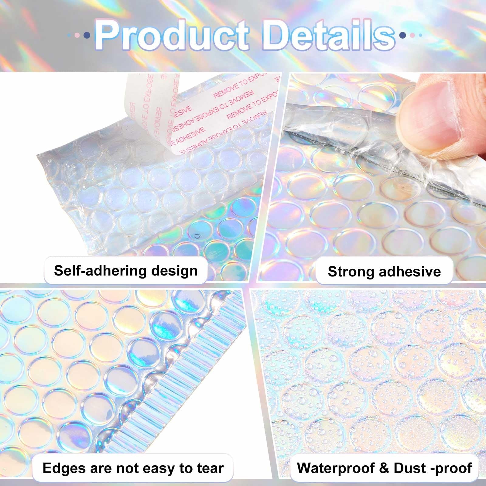 Henoyso 60-pack of 8x11.5 inch holographic metallic bubble mailers with bubble envelopes, featuring shiny, reflective surfaces.