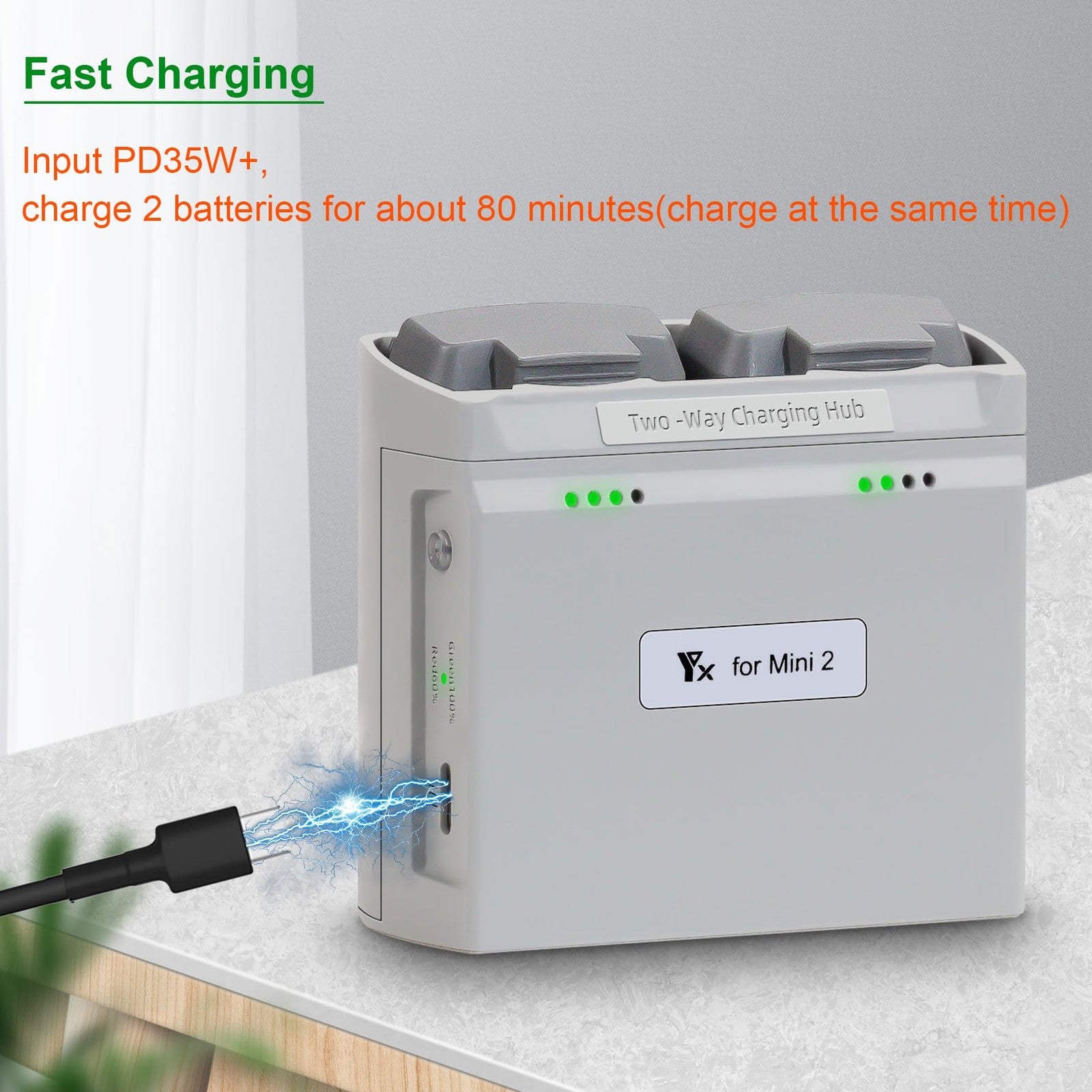 LYONGTECH multifunction parallel battery charger for DJI Mini 4K, 2, and 2 SE drone batteries with multiple charging ports.