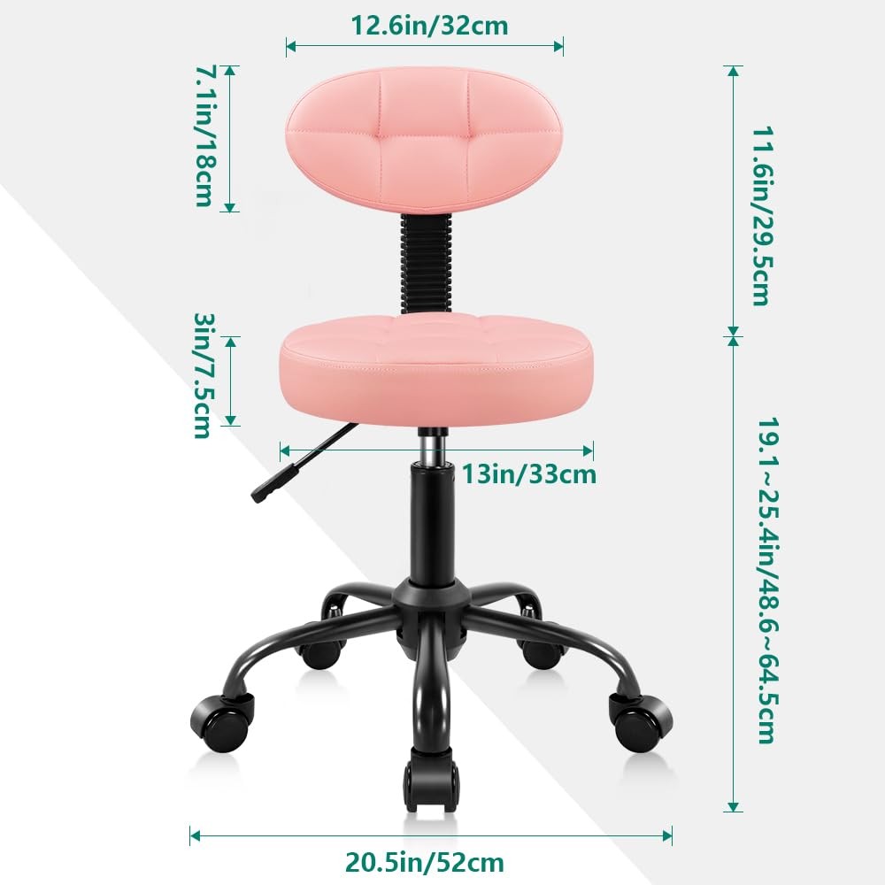 BFTOU round adjustable stool with backrest, suitable for work, spa, or massage, featuring a sleek design and height adjustability.