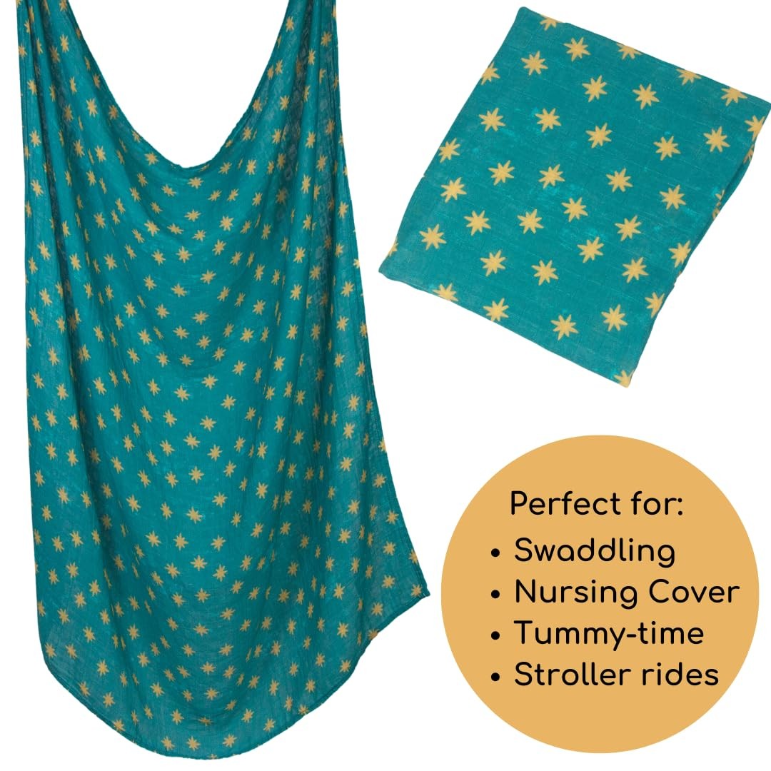 Soft luxury Our Lady of Guadalupe Catholic baby swaddle with Mary's mantle design, measuring 47x47 inches, by The Little Rose Shop.