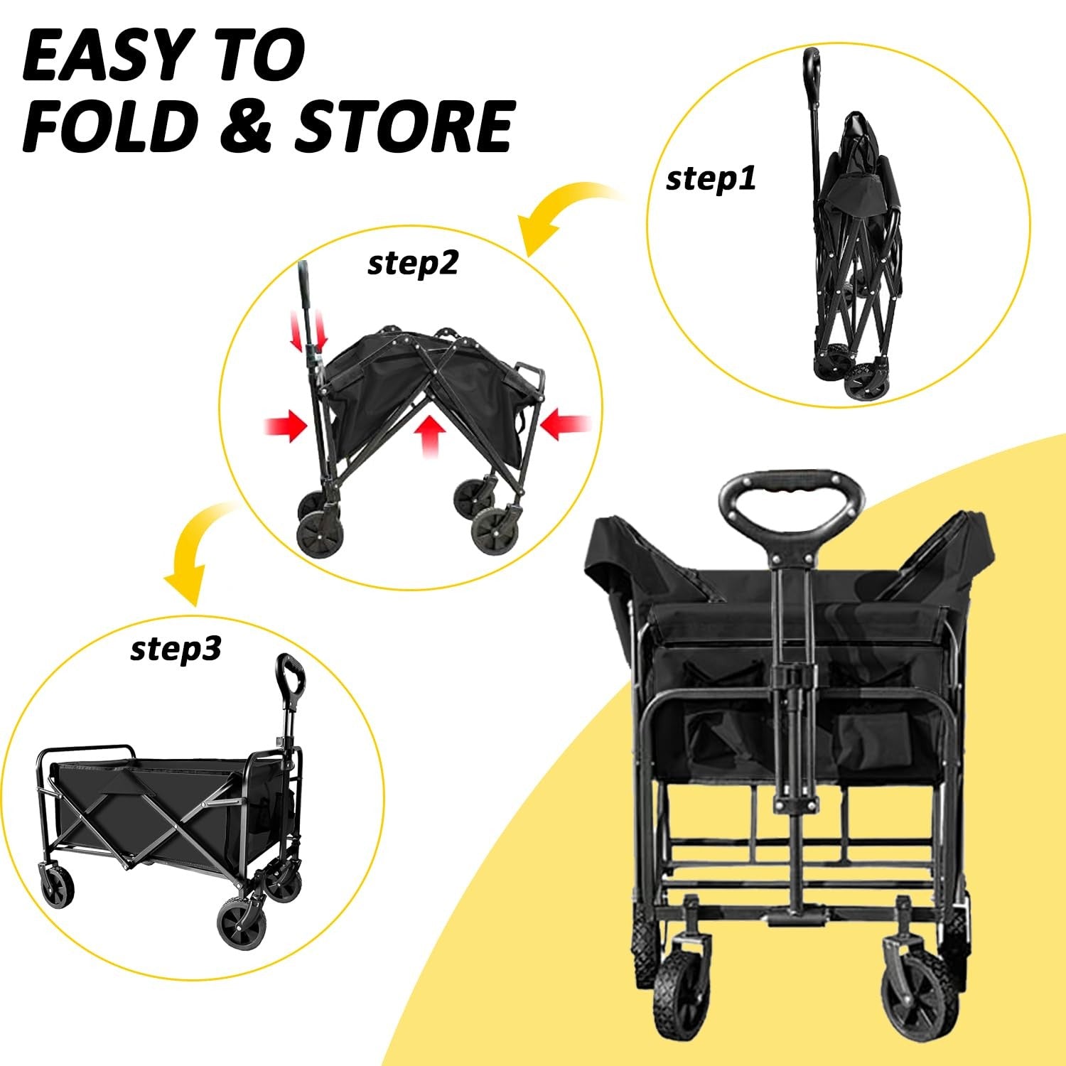 SAILARY heavy duty folding wagon with reinforced steel frame, capacity of 320 lbs, ideal for utility and outdoor hauling.