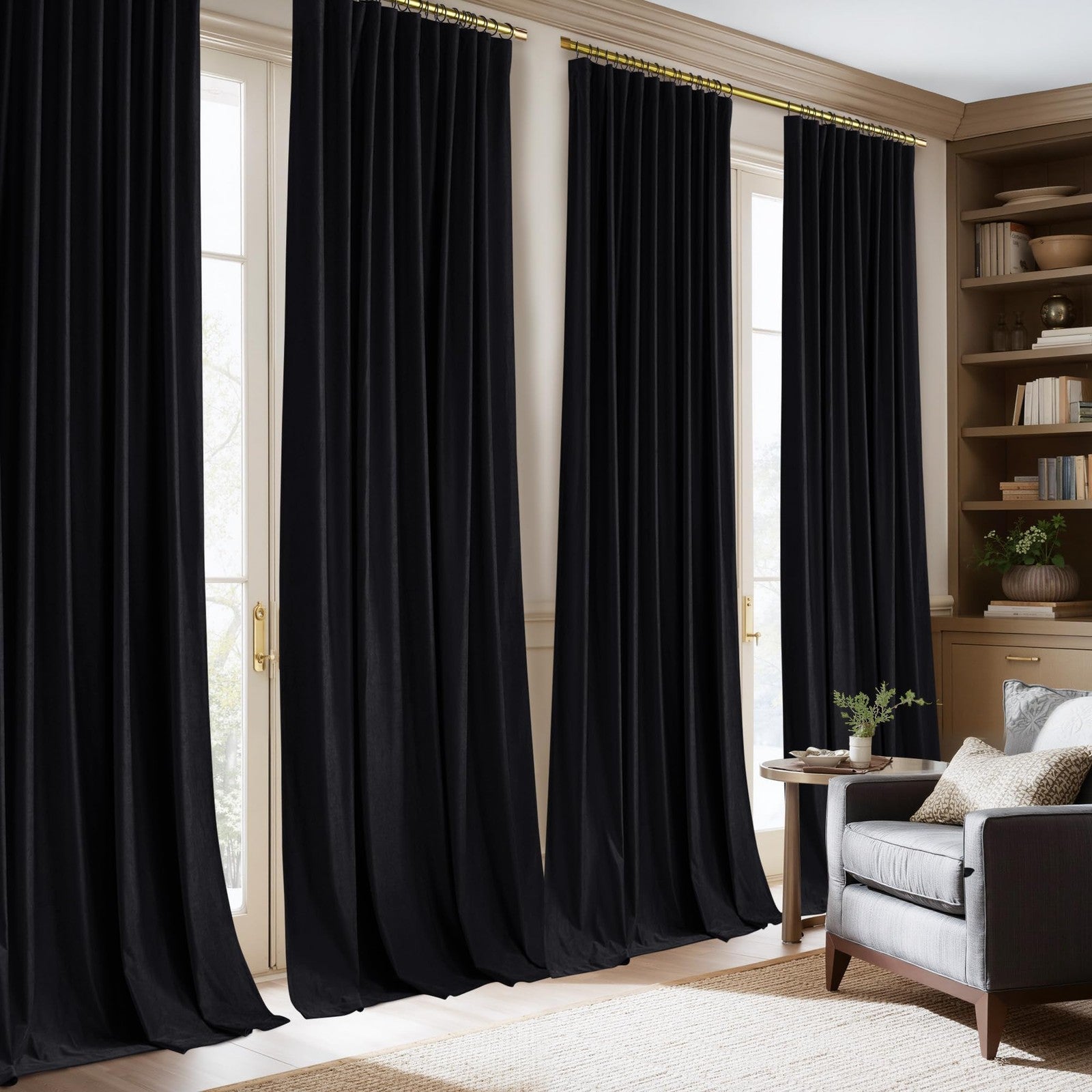 NICETOWN black velvet blackout curtains, 90-inch long Gothic thermal drapes with a luxurious soft texture for home decor.
