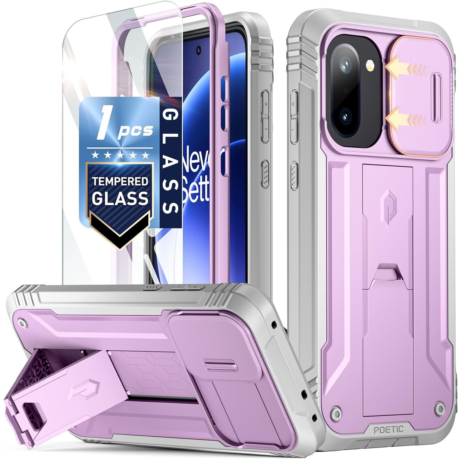 Poetic Revolution case for OnePlus 15R 5G with slide camera cover, durable design, and military-grade 20FT protection.