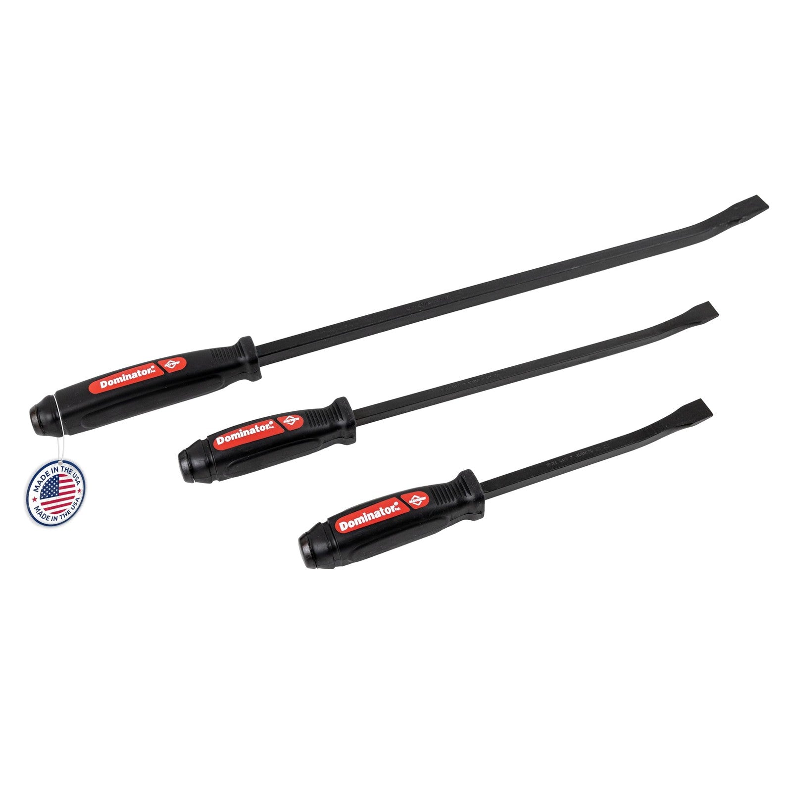 Mayhew Dominator screwdriver pry bar set with three curved tools for prying, lifting, and leverage tasks.
