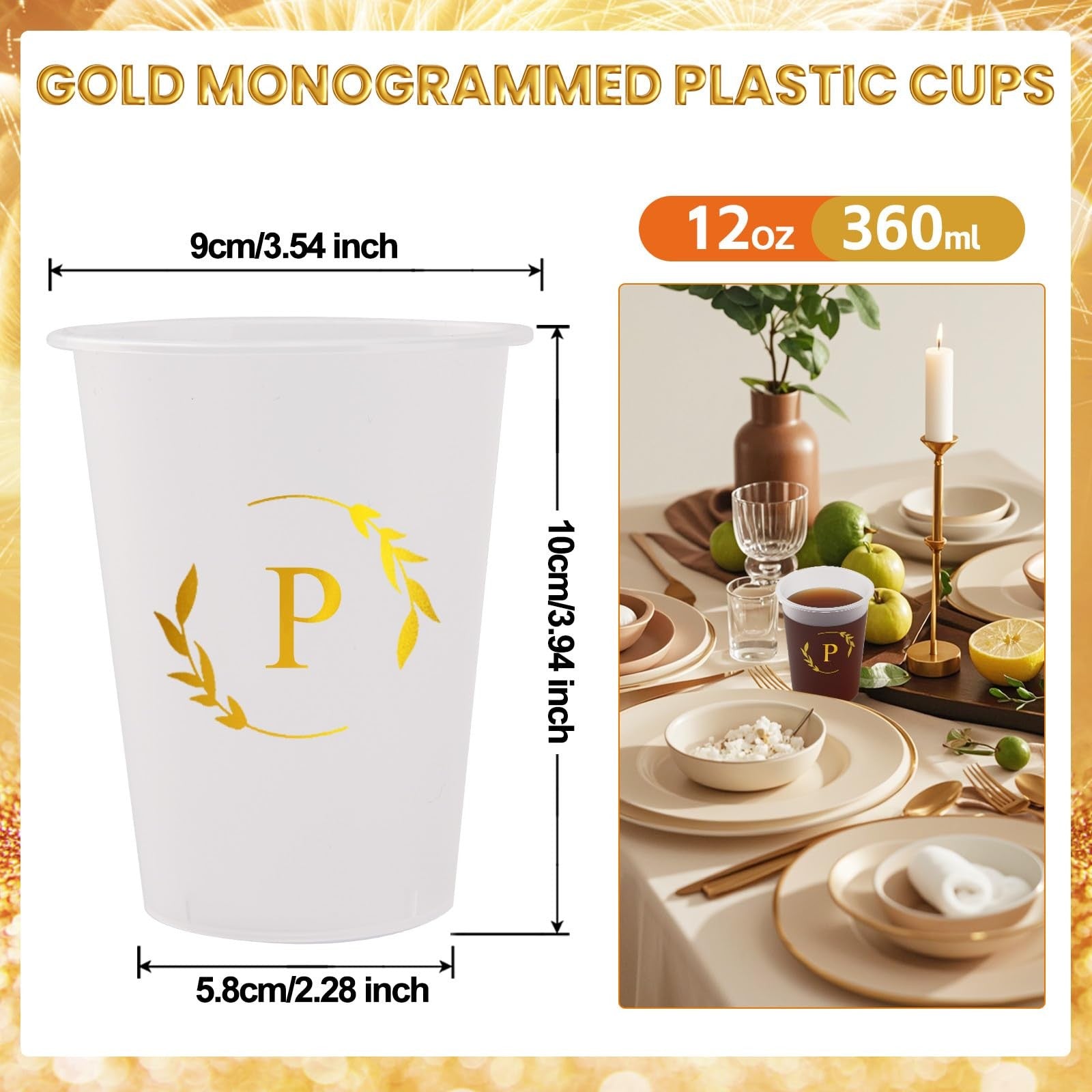 Lingringdcy 12oz monogrammed disposable plastic cups with initials for wedding or baby shower celebrations, set of 10.