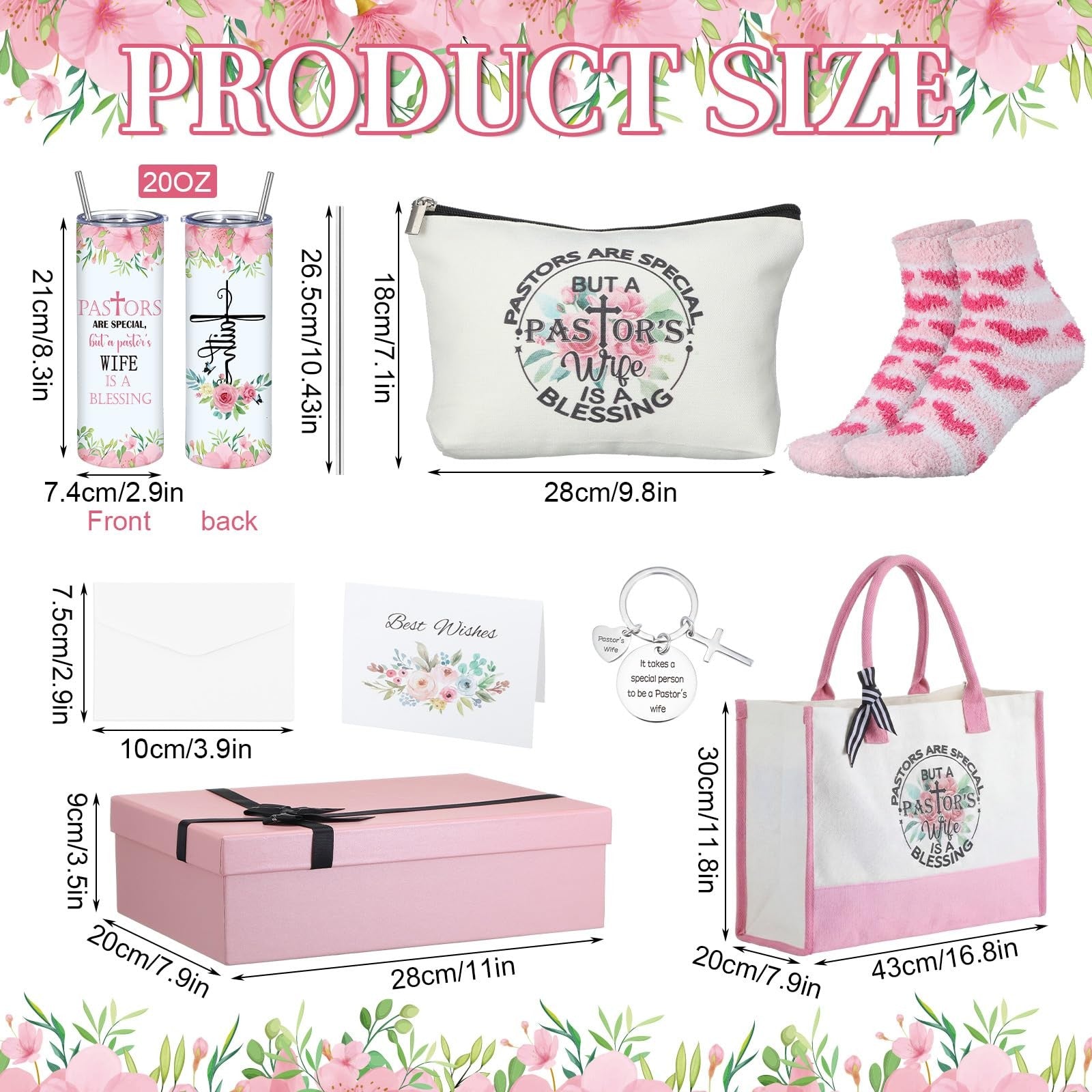 Geiserailie 8-piece pastor's wife appreciation gift set with a large tote bag, featuring heartfelt messages for women.