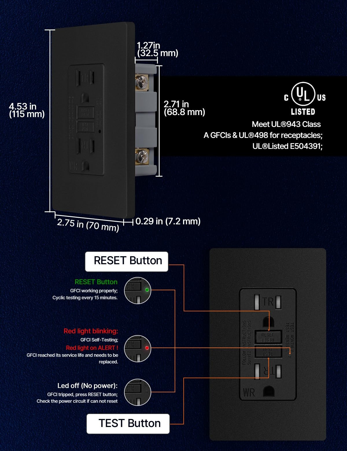 MOES 15 Amp GFCI electrical outlet with self-test feature, weatherproof and tamper-resistant for safe outdoor use