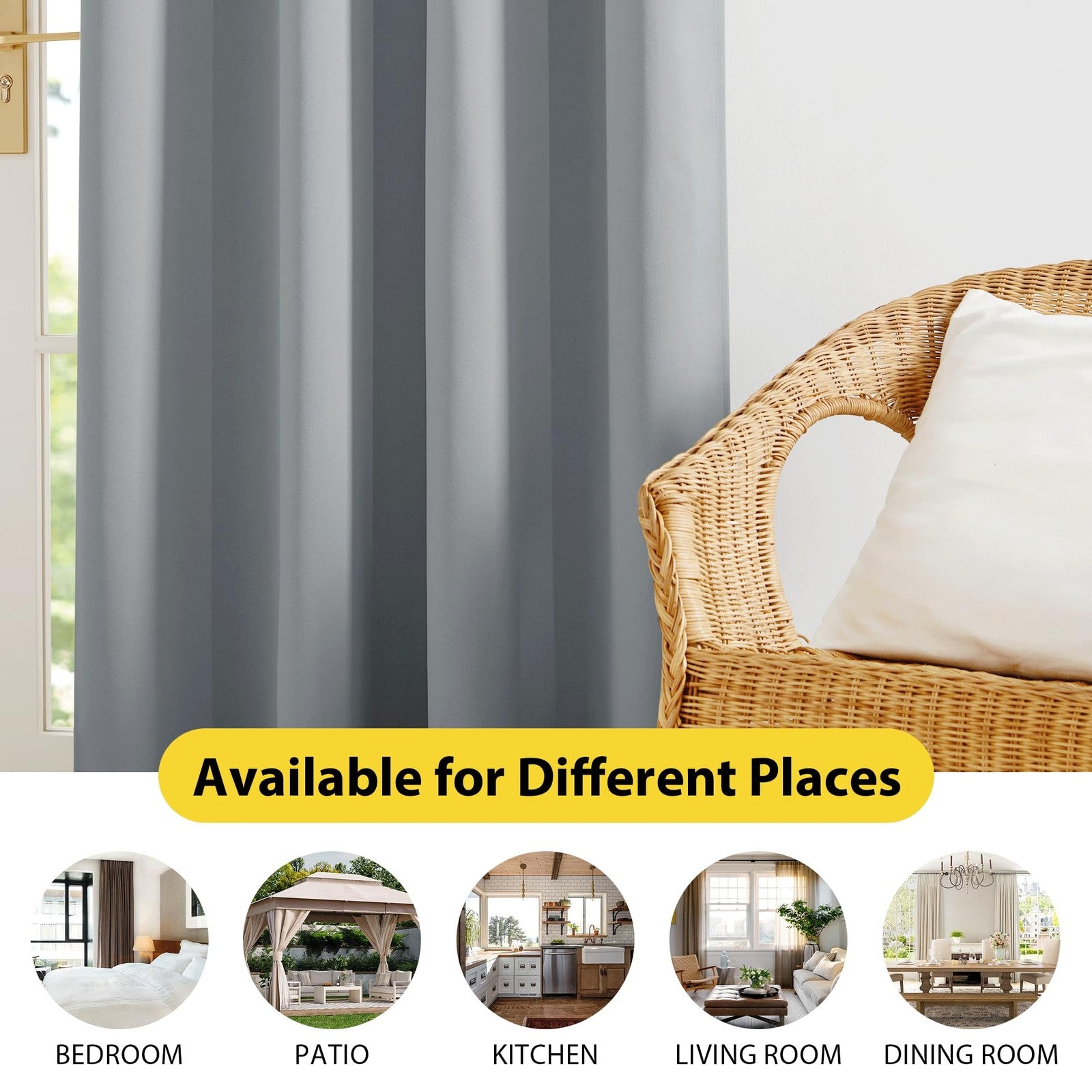 NICETOWN grey blackout curtains, 52x84 inches, 2 panels, thermal room darkening fabric, ideal for blocking light and insulating rooms.