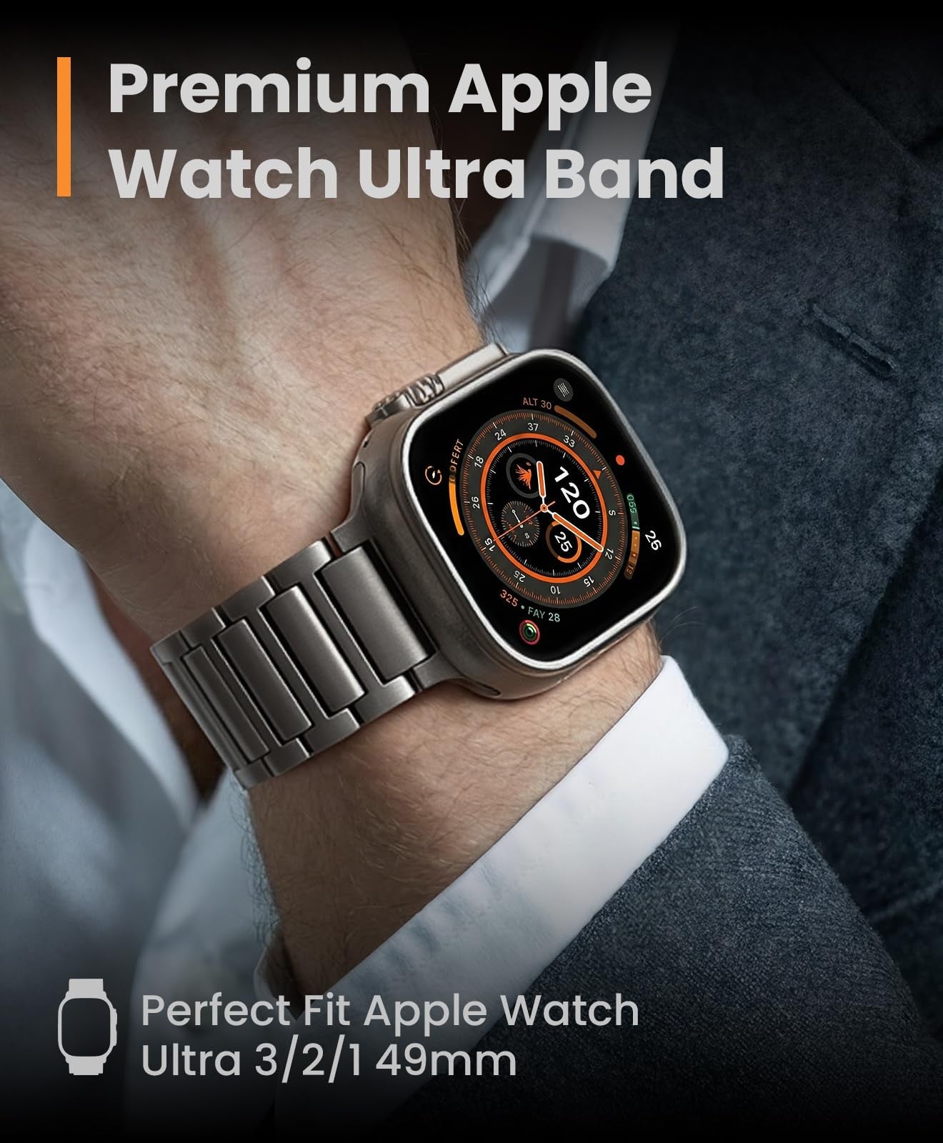 Groobal titanium watch band for Apple Watch Ultra 3/2/1 49mm, men's compatible metal strap with sleek design.