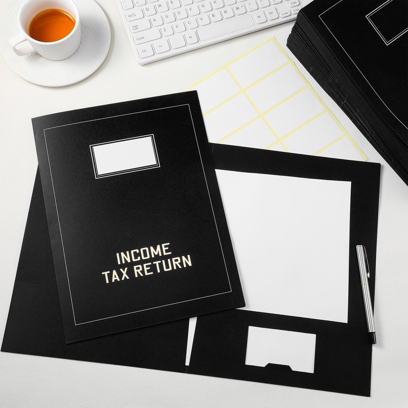 Kisston 25-pack tax return folders with 2 pockets, gold foil stamped income tax folders for organizing tax documents