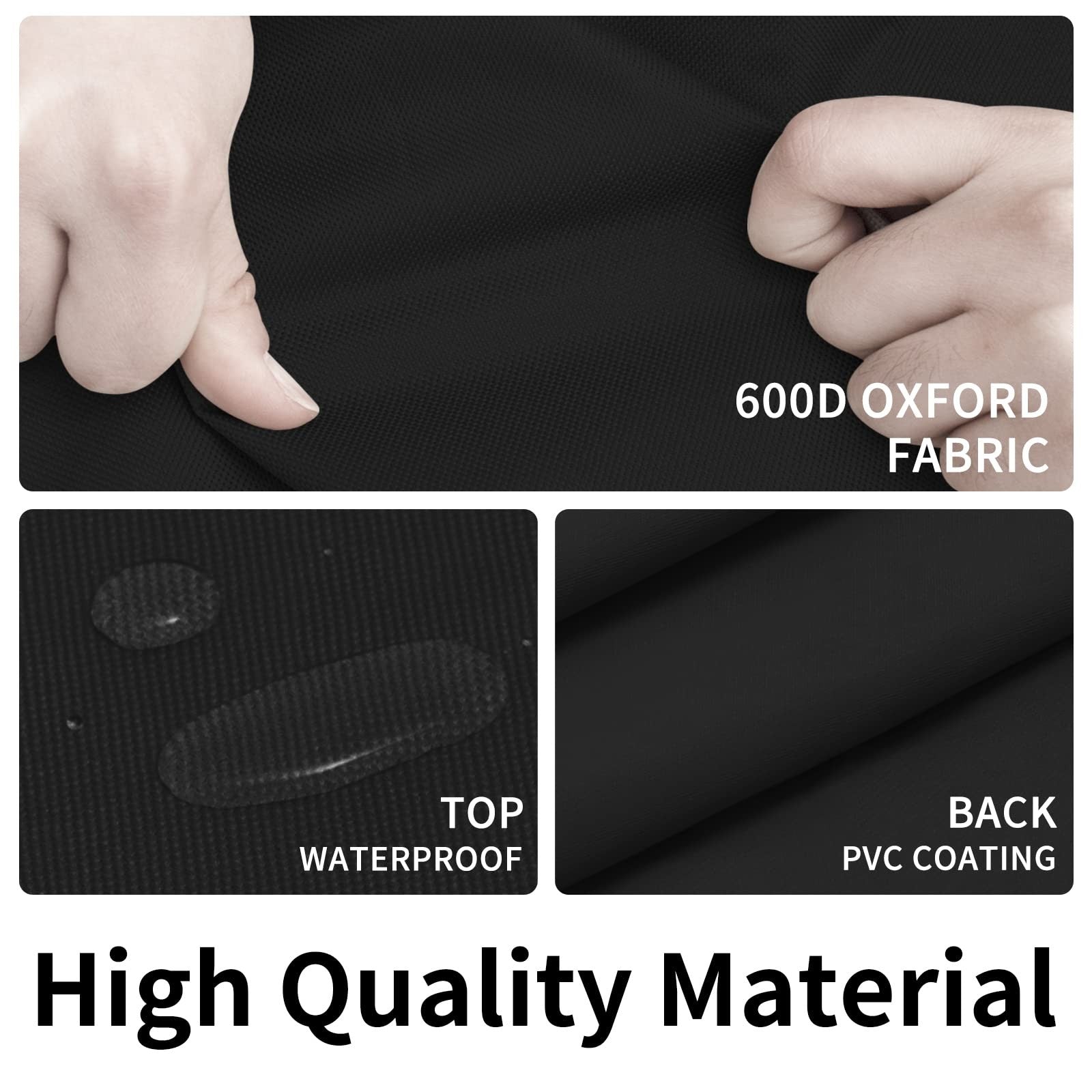 Easy-Going 600D heavy-duty round patio furniture cover protecting outdoor table and chairs from weather elements.