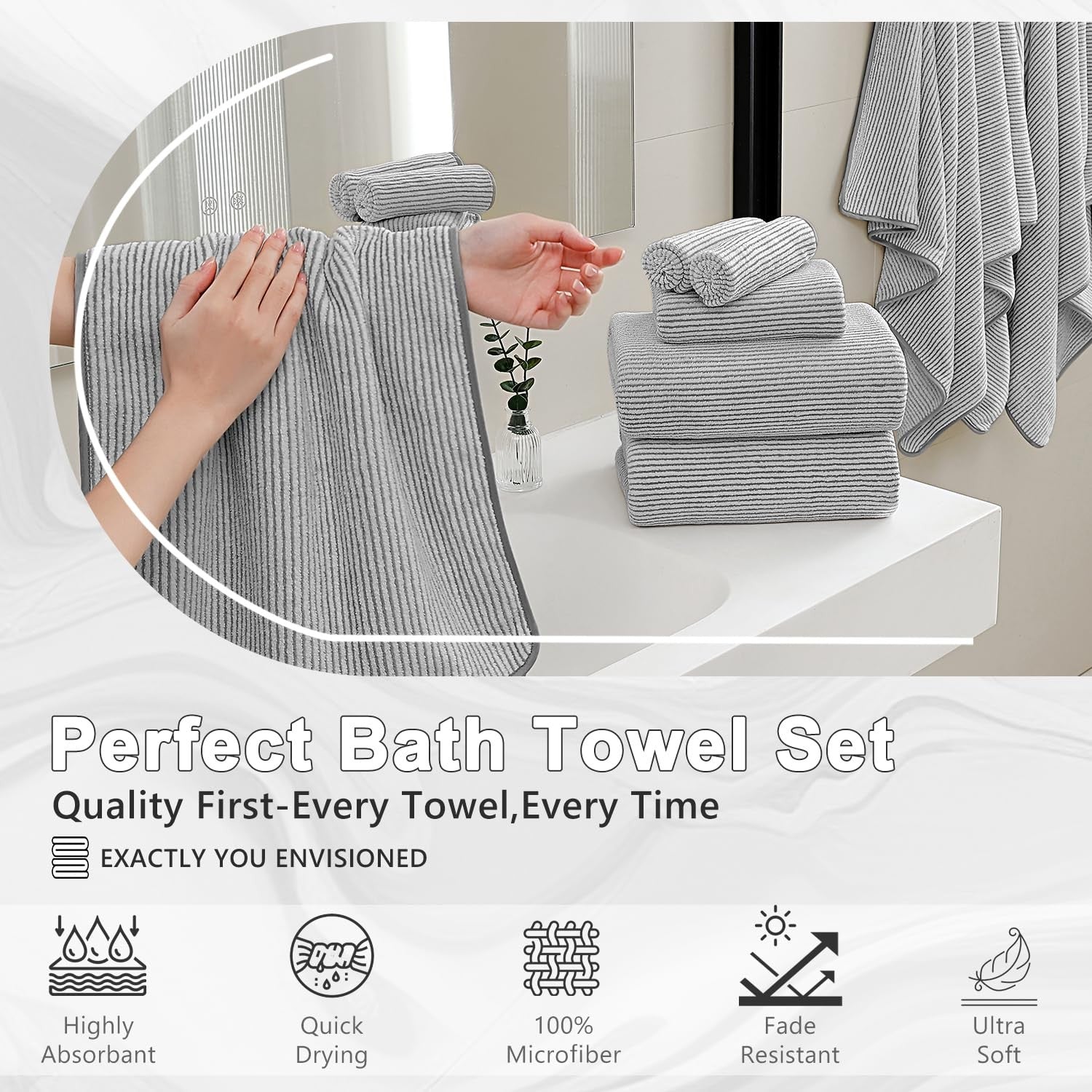 Four plush, oversized Jessy Home bath towels, 35x70 inches, soft and fluffy, stacked neatly for a luxurious bath experience.