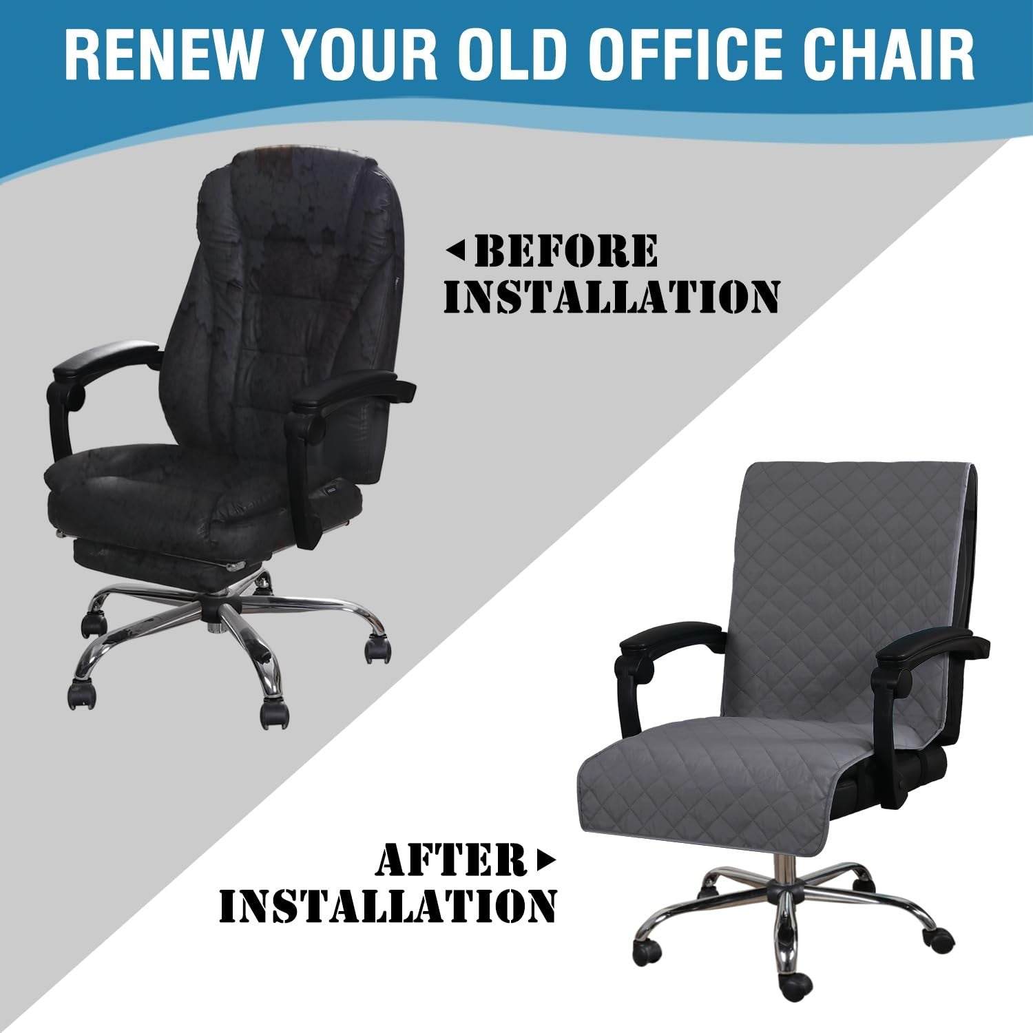 H.VERSAILTEX Reversible grey water resistant microfiber office chair cover with non-slip buckle straps