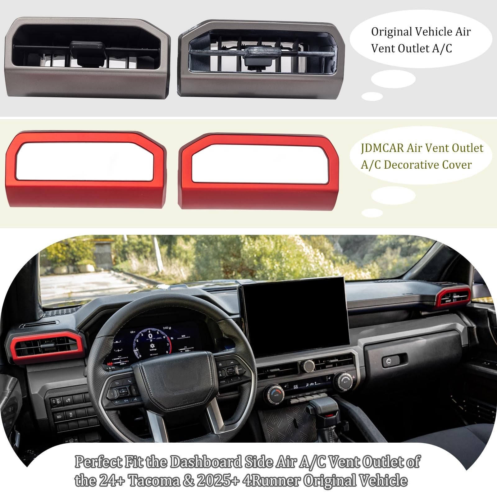 JDMCAR dashboard side air vent outlet decorative cover trim for car A/C vent, showcasing sleek design and fit.
