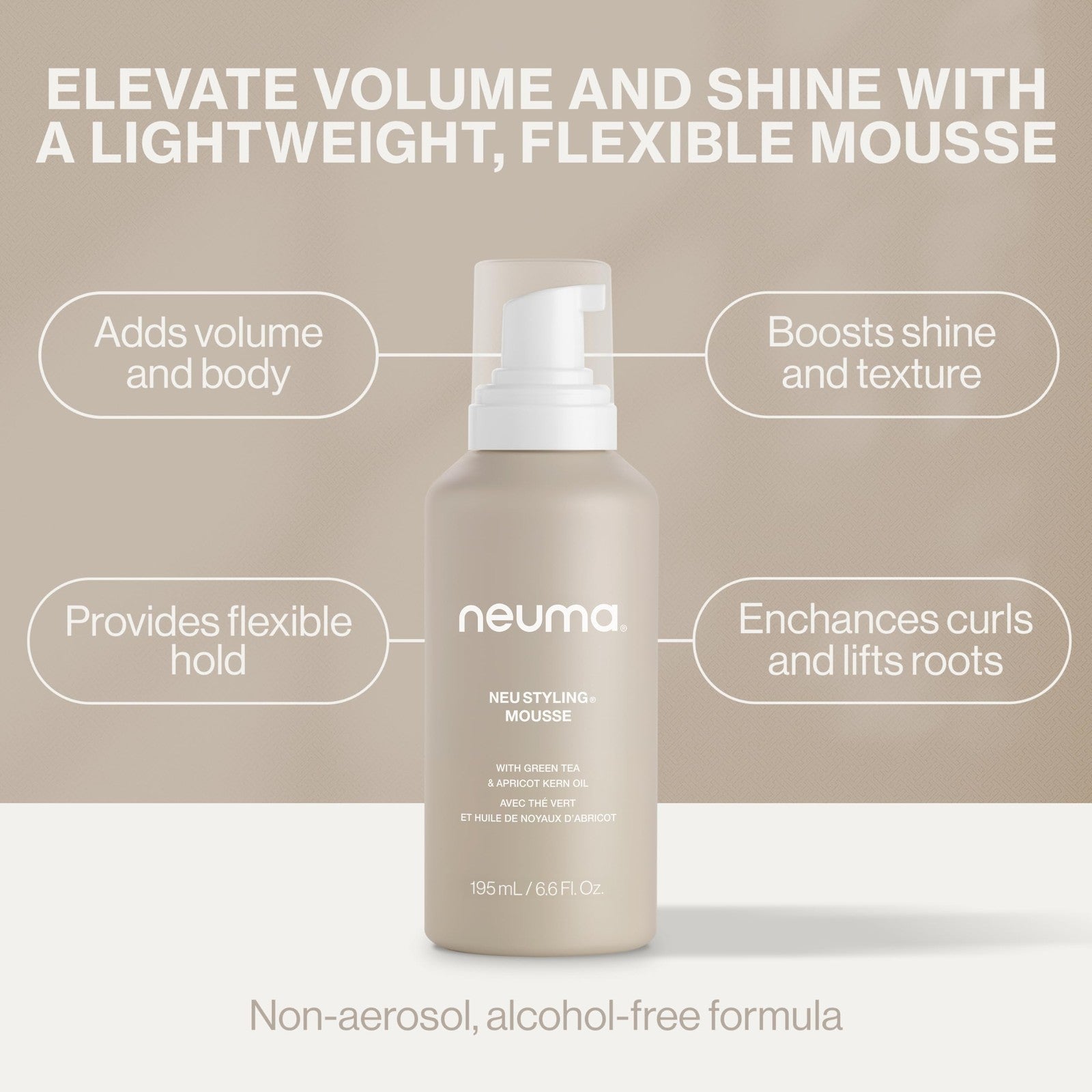 Neuma Neu Styling Hair Mousse bottle with lavender scent, 6.6 oz, for adding volume and texture to hair.