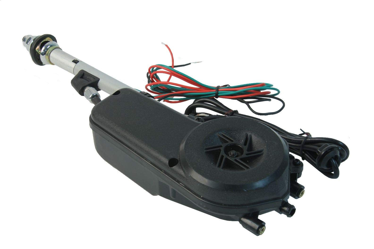 URO Parts AUTA2050 universal power antenna kit with chrome mast, vehicle-mounted car radio antenna for improved reception.