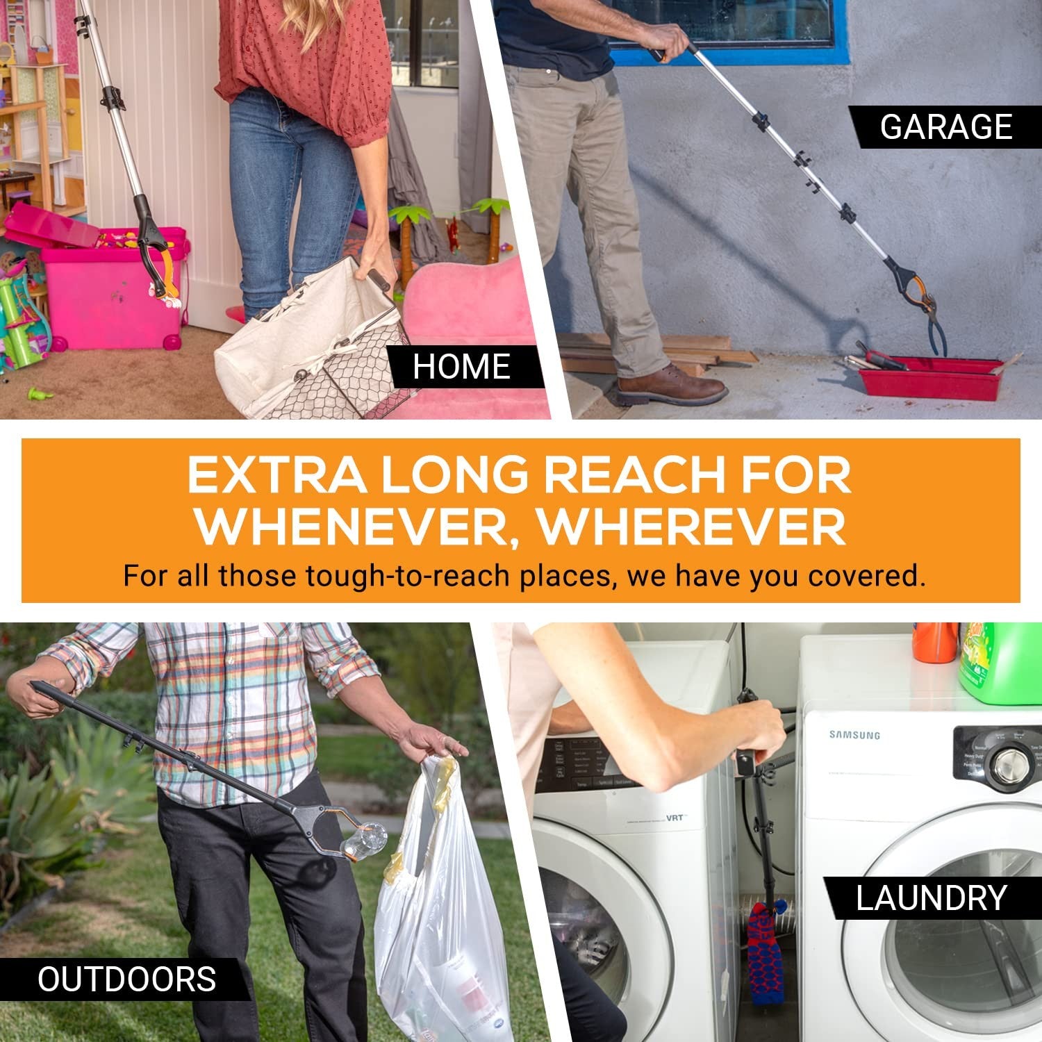 Ezpik Grip Aid tool grabber with magnets, used for reaching and picking up objects easily, ideal for seniors and trash collection.
