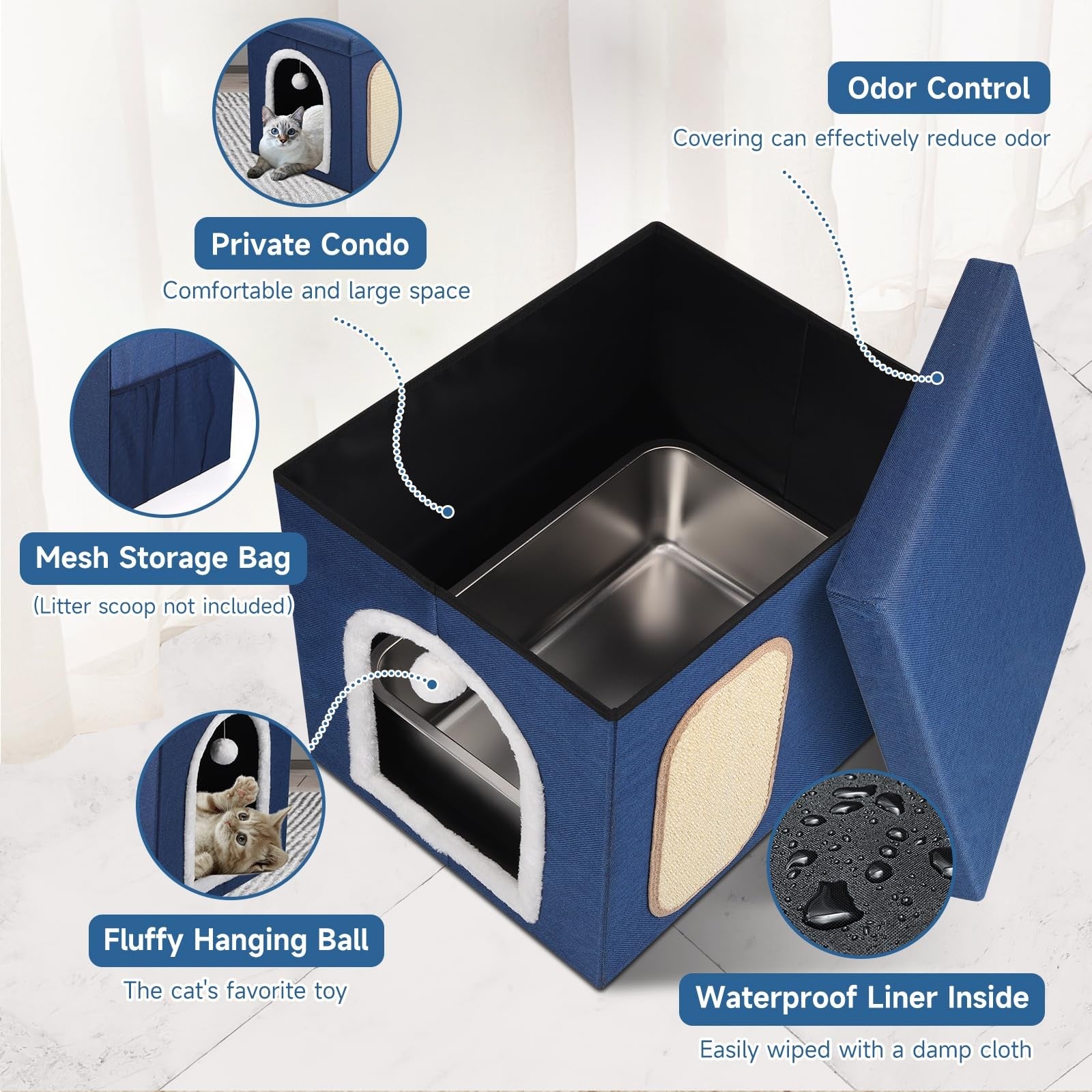 Foldable Shikha cat litter box enclosure with mesh sides, waterproof design, and hidden storage for easy, discreet pet waste management.