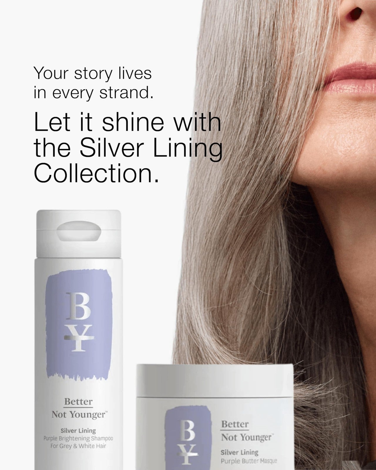 Better Not Younger Silver Lining Purple Hair Mask for women 40+, showcasing the deep conditioning treatment in a jar with purple tint.