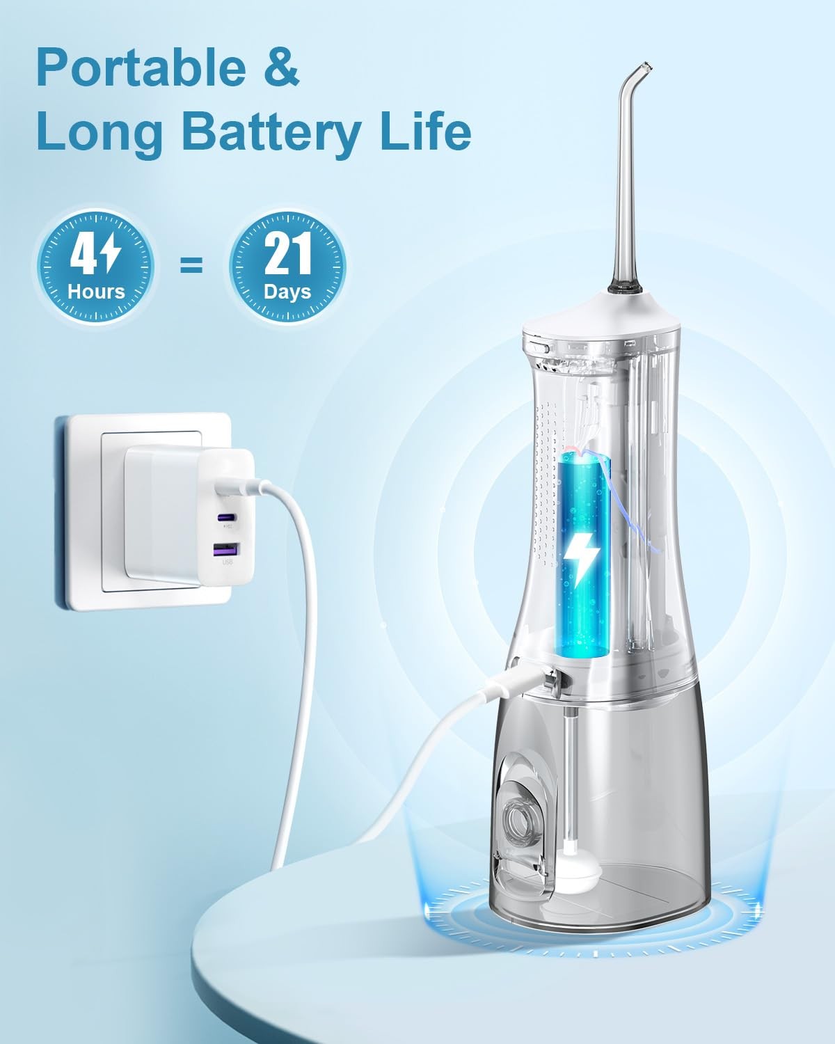 Operan cordless water flosser for teeth with 300ml water reservoir, dental oral irrigator for effective oral hygiene.