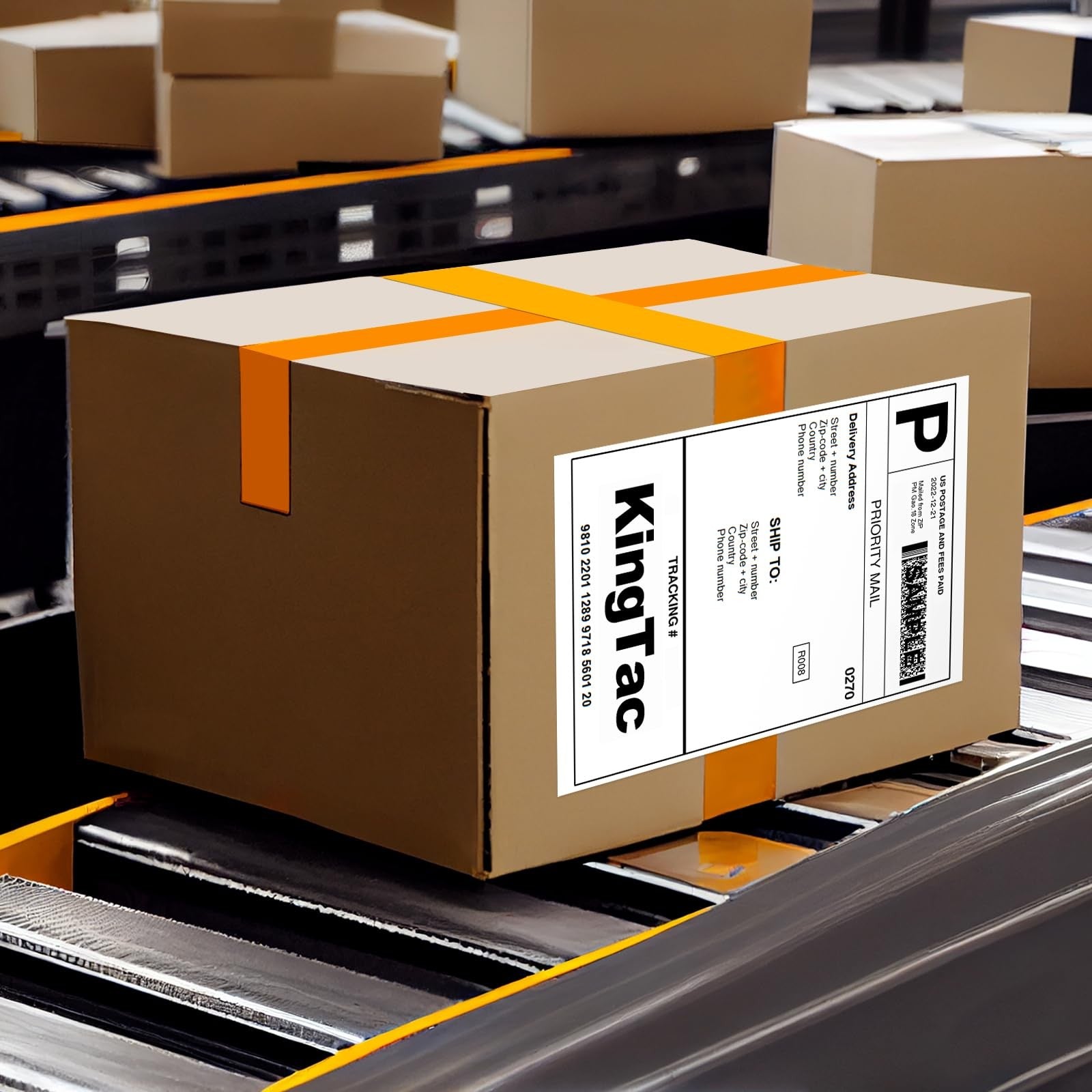 A sheet of KingTac full-page A4 shipping labels with 10 labels per sheet for laser and inkjet printers.