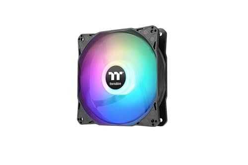 Thermaltake LE120 ARGB PWM case fan pack with three 120mm RGB fans, 500-1500 RPM for PC cooling and customizable lighting.