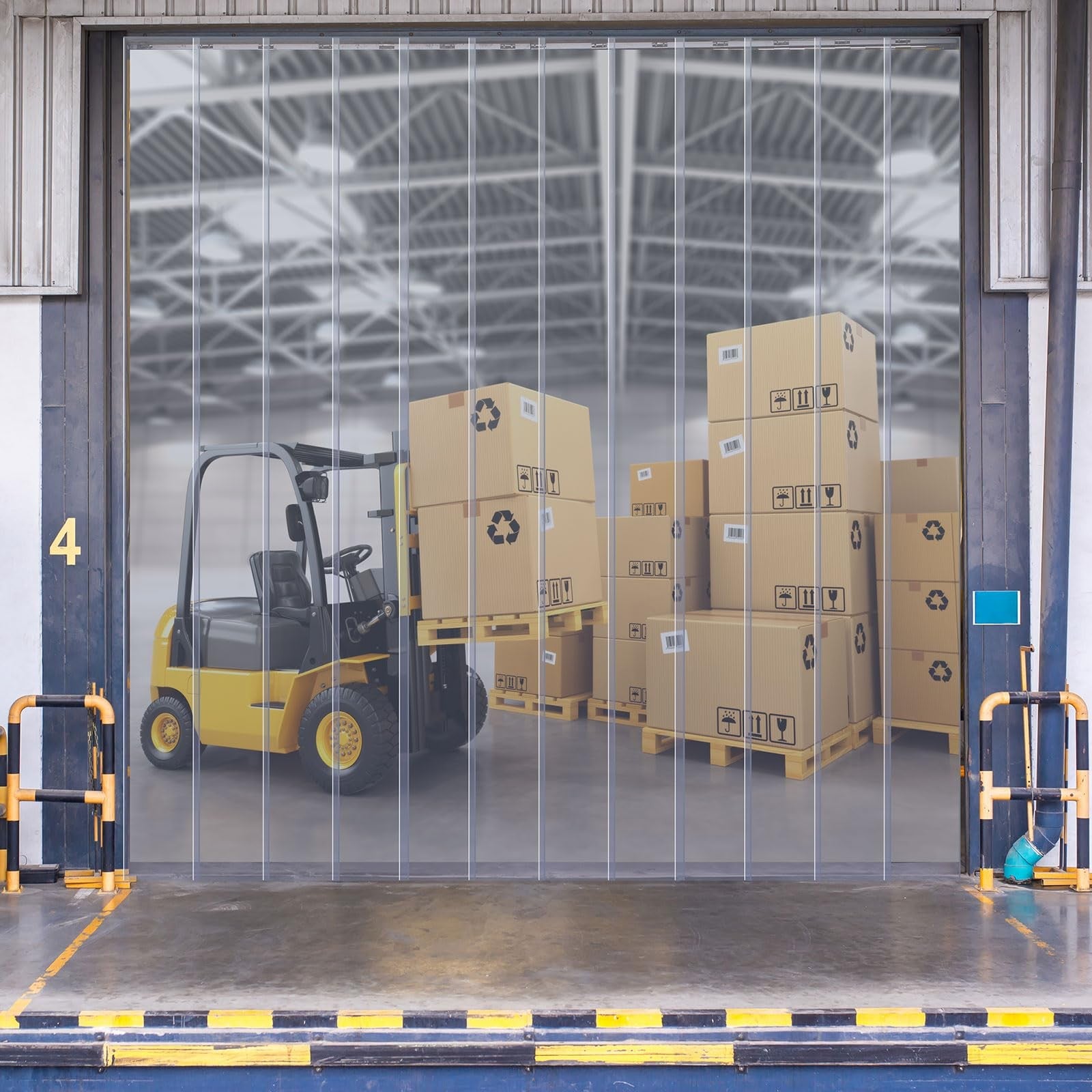 Moukeren plastic curtain strips roll in clear PVC, 125 ft long and 8 inches wide, for industrial or commercial doorway separation