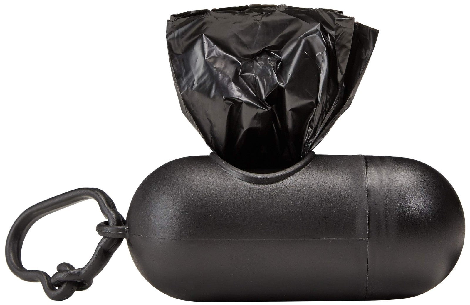 Amazon Basics dog waste bags and training pads in a 100-pack, showing black and white bags and absorbent training pads on a surface.
