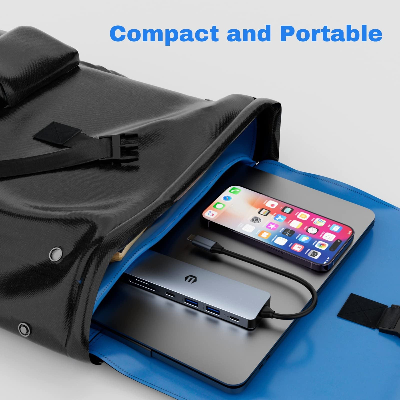 TOTU USB C Hub 7-in-1 dock with 4K HDMI, two USB 3.0 ports, USB C 3.0, and 100W power delivery on a sleek black design