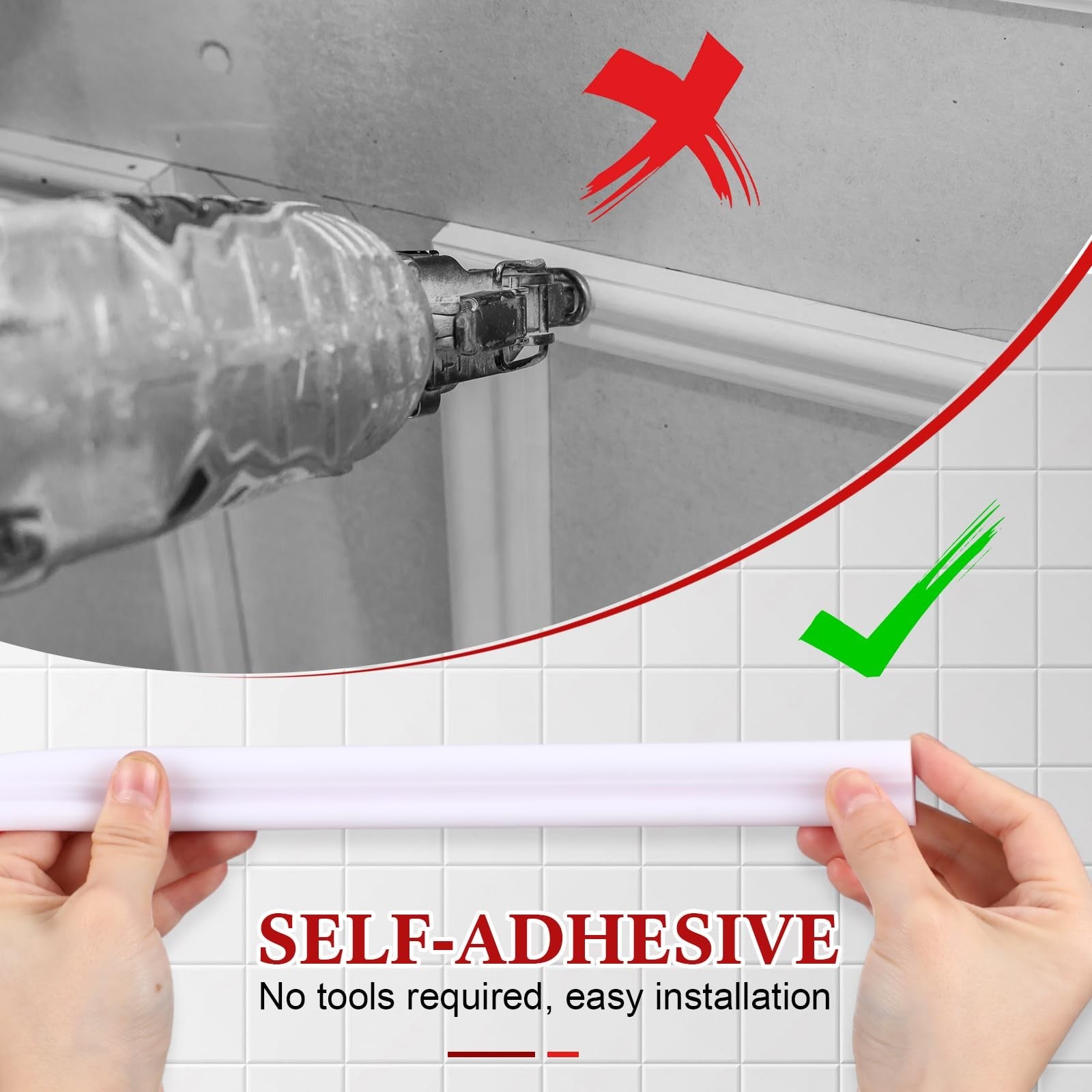 Innconee flexible peel and stick wall and baseboard molding trim, 32.8ft length, beige color, shown installed on wall surface.