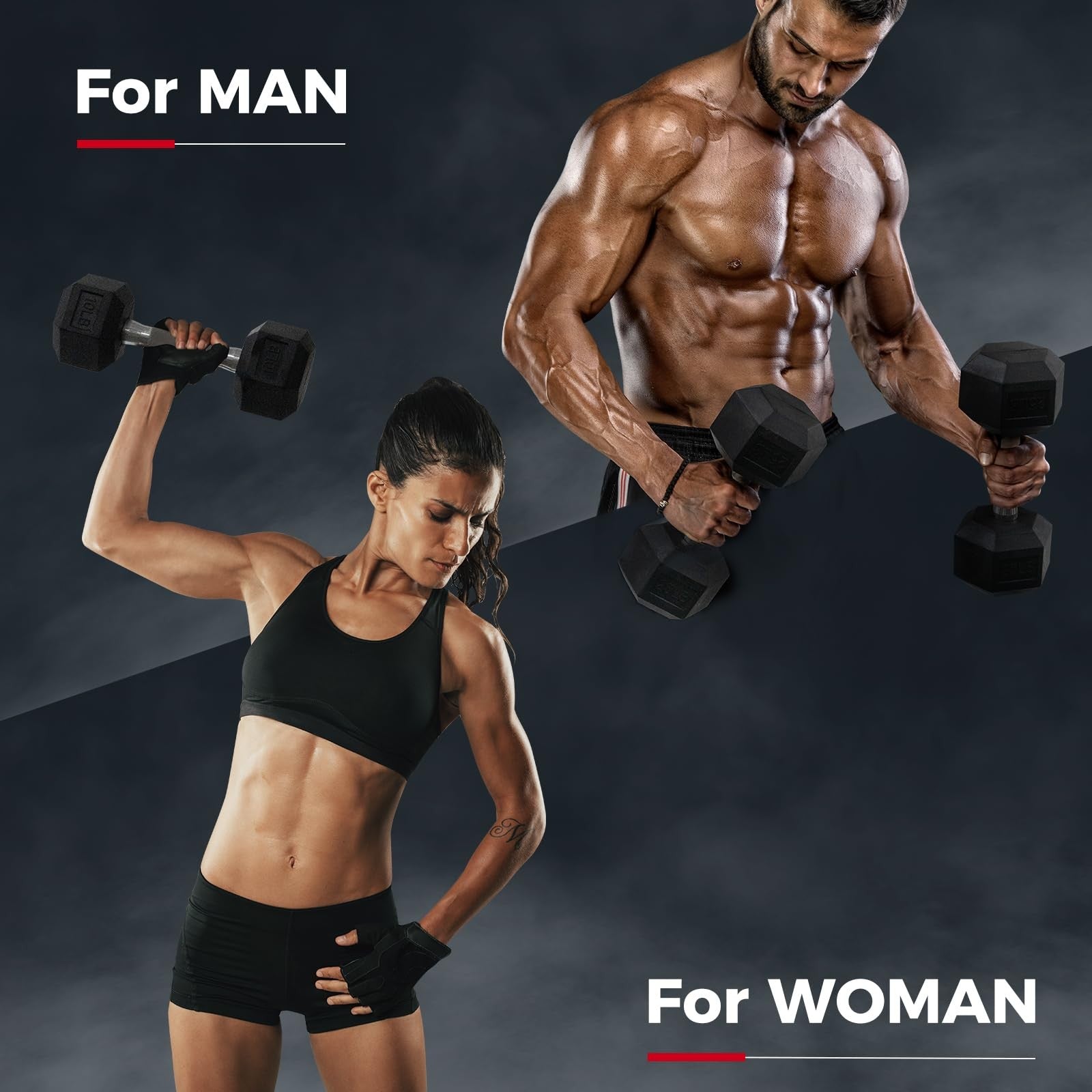 Pair of RitFit 10Lb rubber-encased dumbbells with optional storage rack for strength training and home workouts.