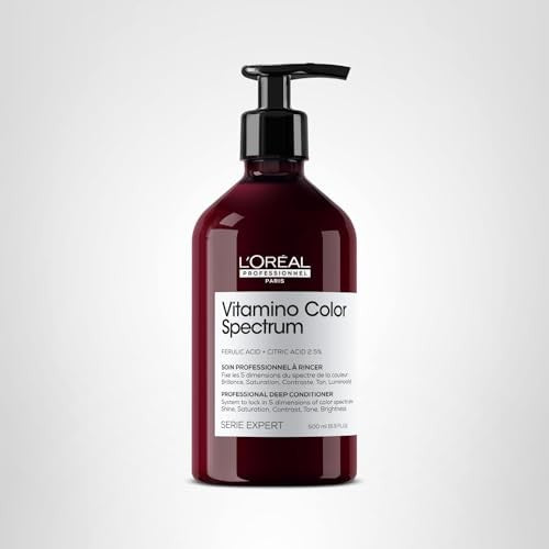 L'Oréal Professionnel Paris Vitamino Color Spectrum Deep Conditioner jar with purple lid and label, designed for color-treated hair.