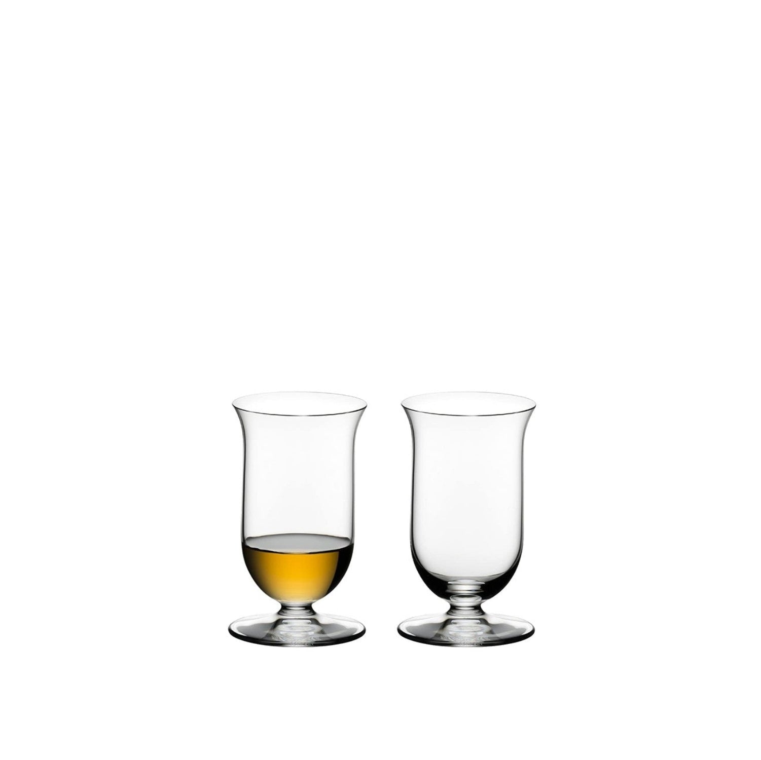 Set of two Riedel Vinum single malt whisky glasses with a clear, elegant design, dishwasher safe for easy cleaning.