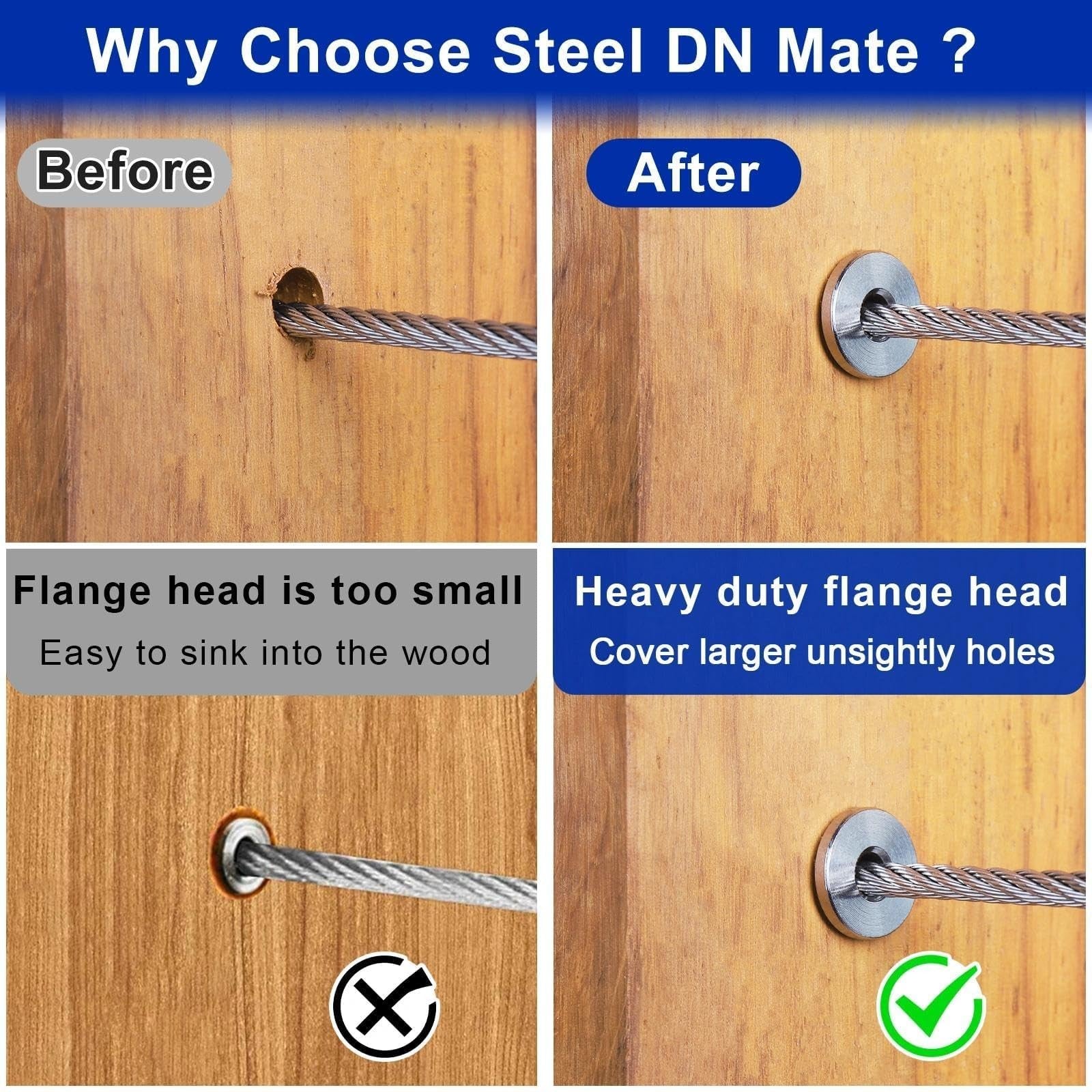 Steel DN Mate stainless steel protector sleeves for 1/8" wire rope, shown in a pack ready for installation on cable.
