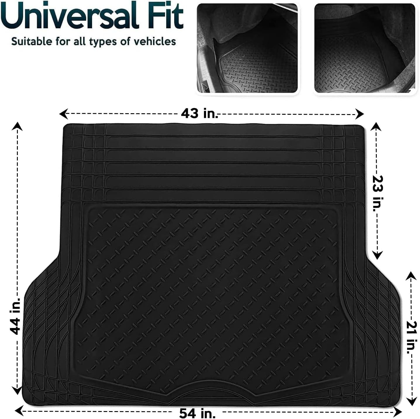 ZONETECH all-weather rubber cargo liner with semi-pattern design, custom fit for trunk floor protection in vehicles.