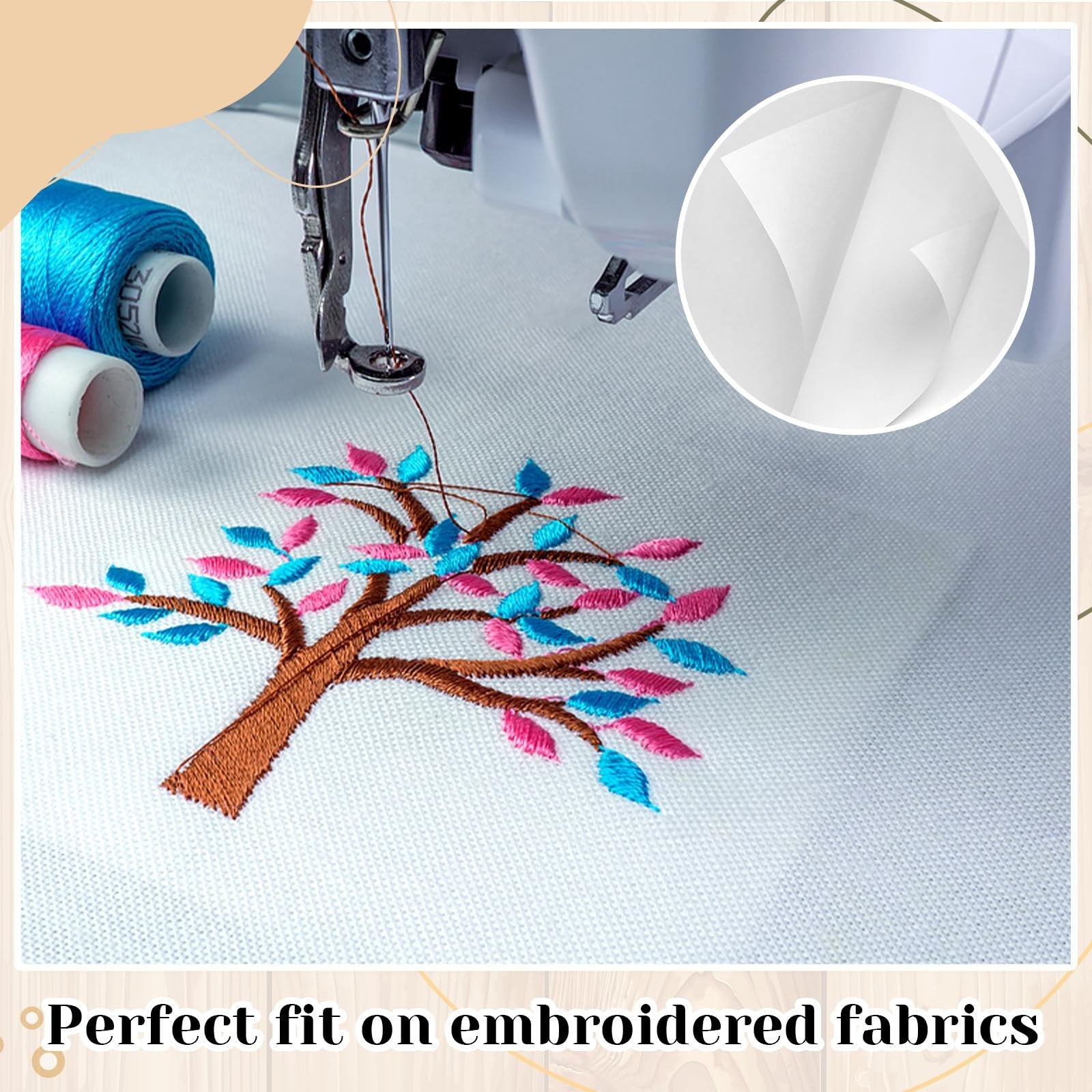 Geosar medium weight embroidery stabilizer backing, 12x50 yard roll, provides support and stability for embroidery projects.