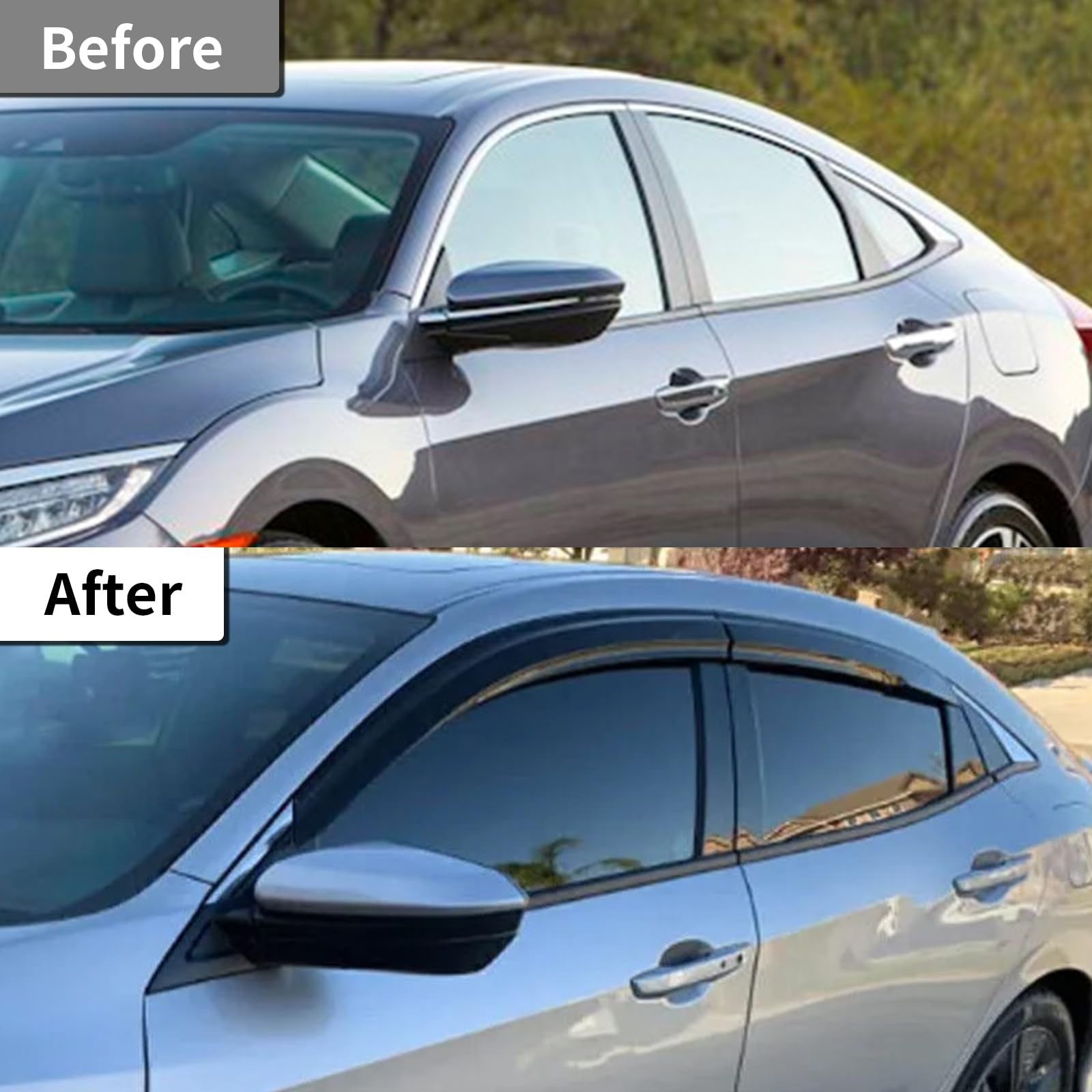 Quxunzzz rain guards side window visors for Honda Civic 4-door, outside mount, set of 4, weather-resistant car accessories