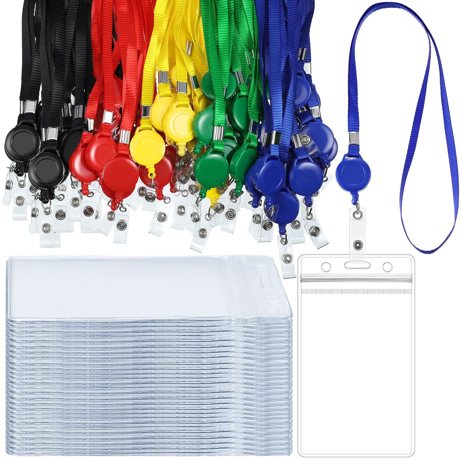 Marspark flat lanyard with ID holder and retractable badge reel, durable nylon strap for secure ID display.